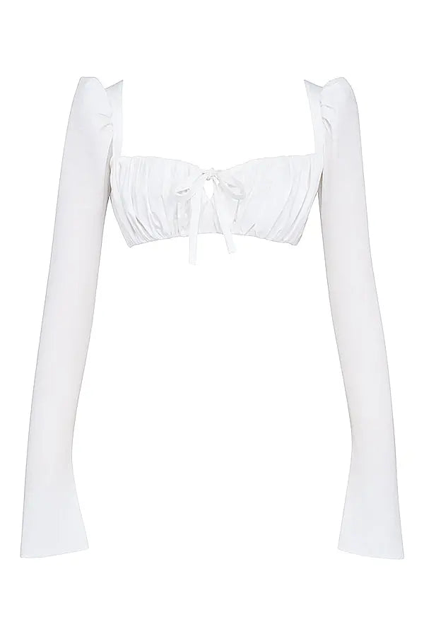 Chic Two-Piece Set with Ruched Crop Top and Flowy A-Line Skirt