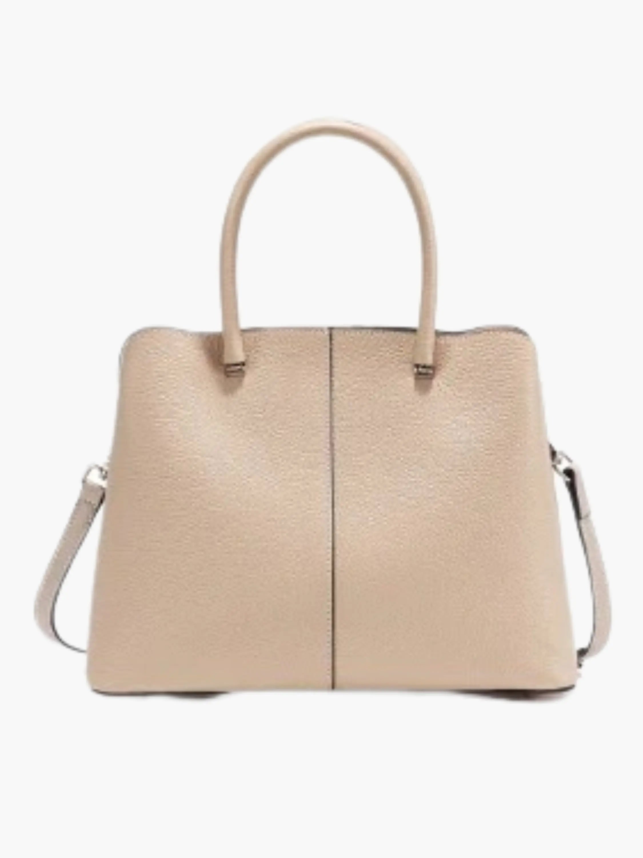 Beige Structured Handbag with Detachable Strap