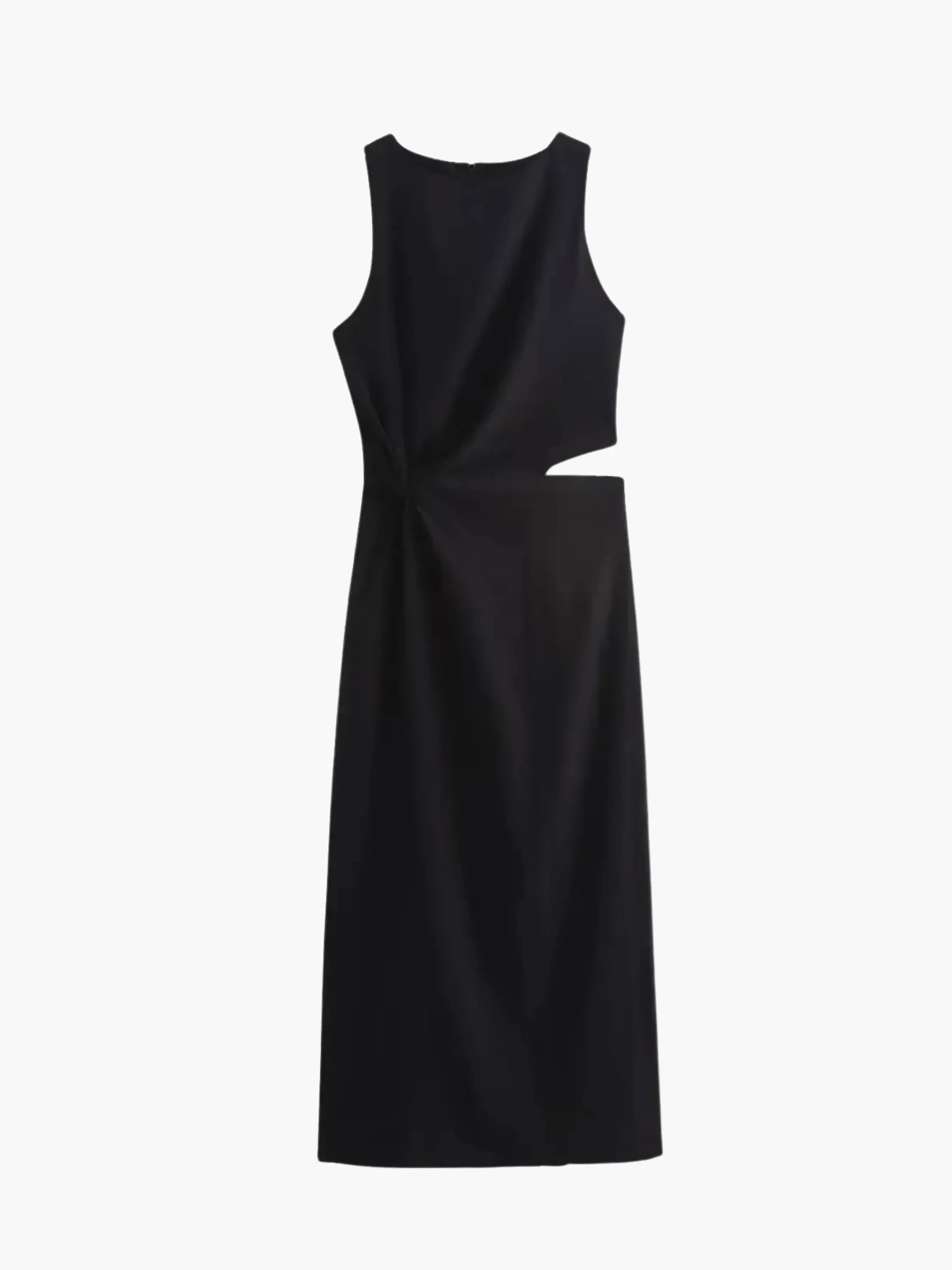 Black Maxi Dress with Waist Cutout and Twist Detail