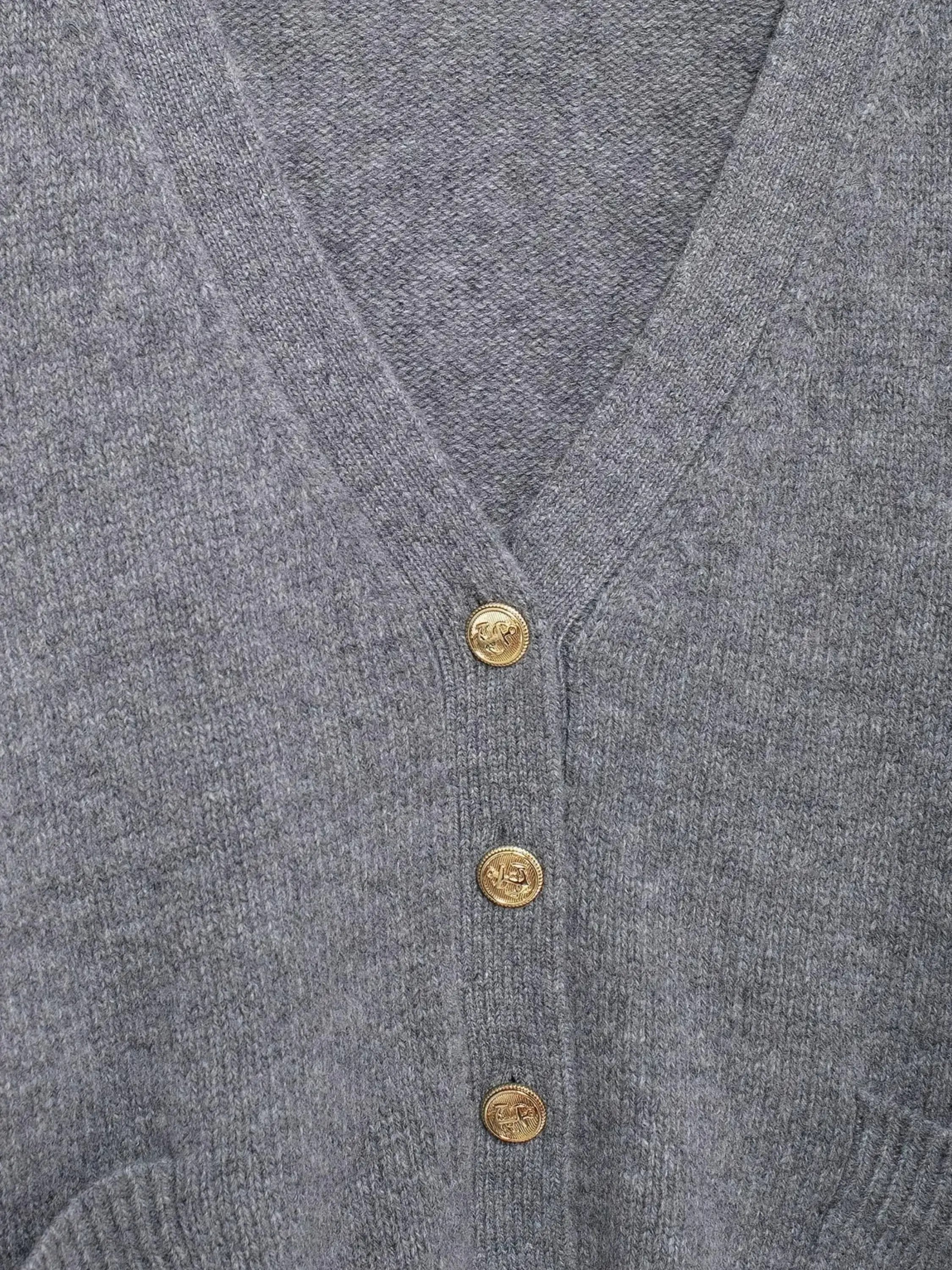 V-Neck Knit Cardigan with Gold Buttons