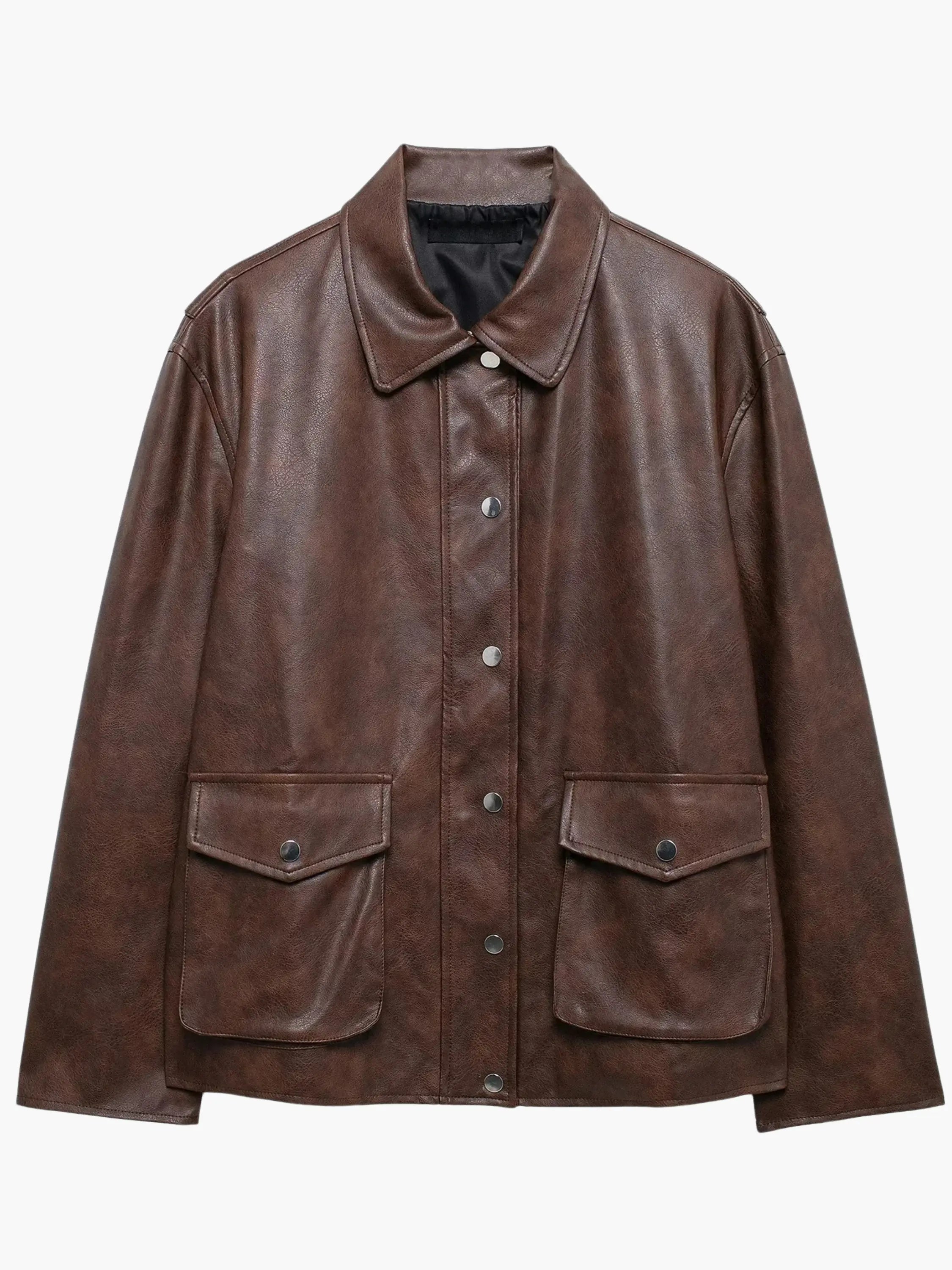 Snap-Button Leather Jacket
