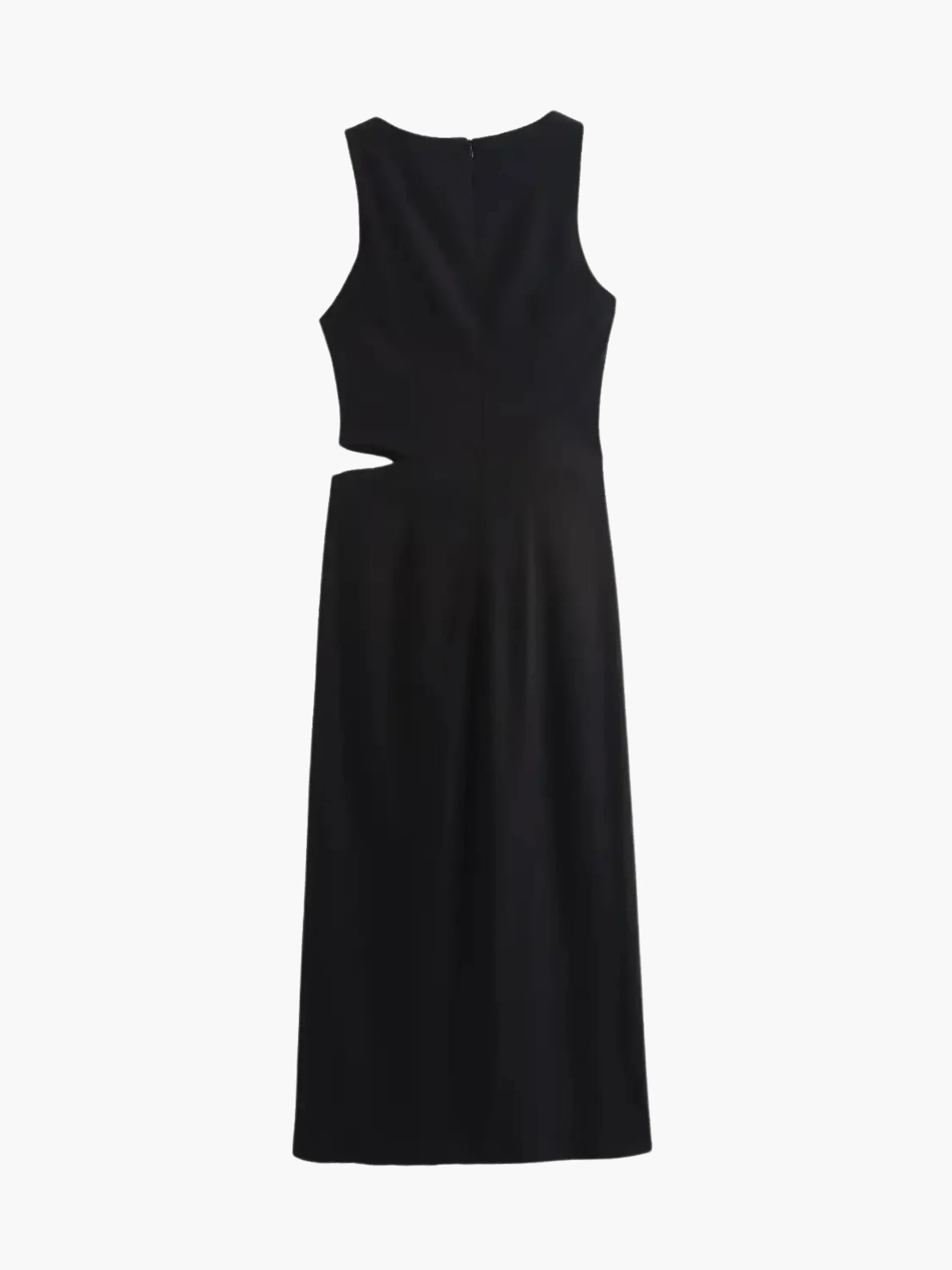 Black Maxi Dress with Waist Cutout and Twist Detail
