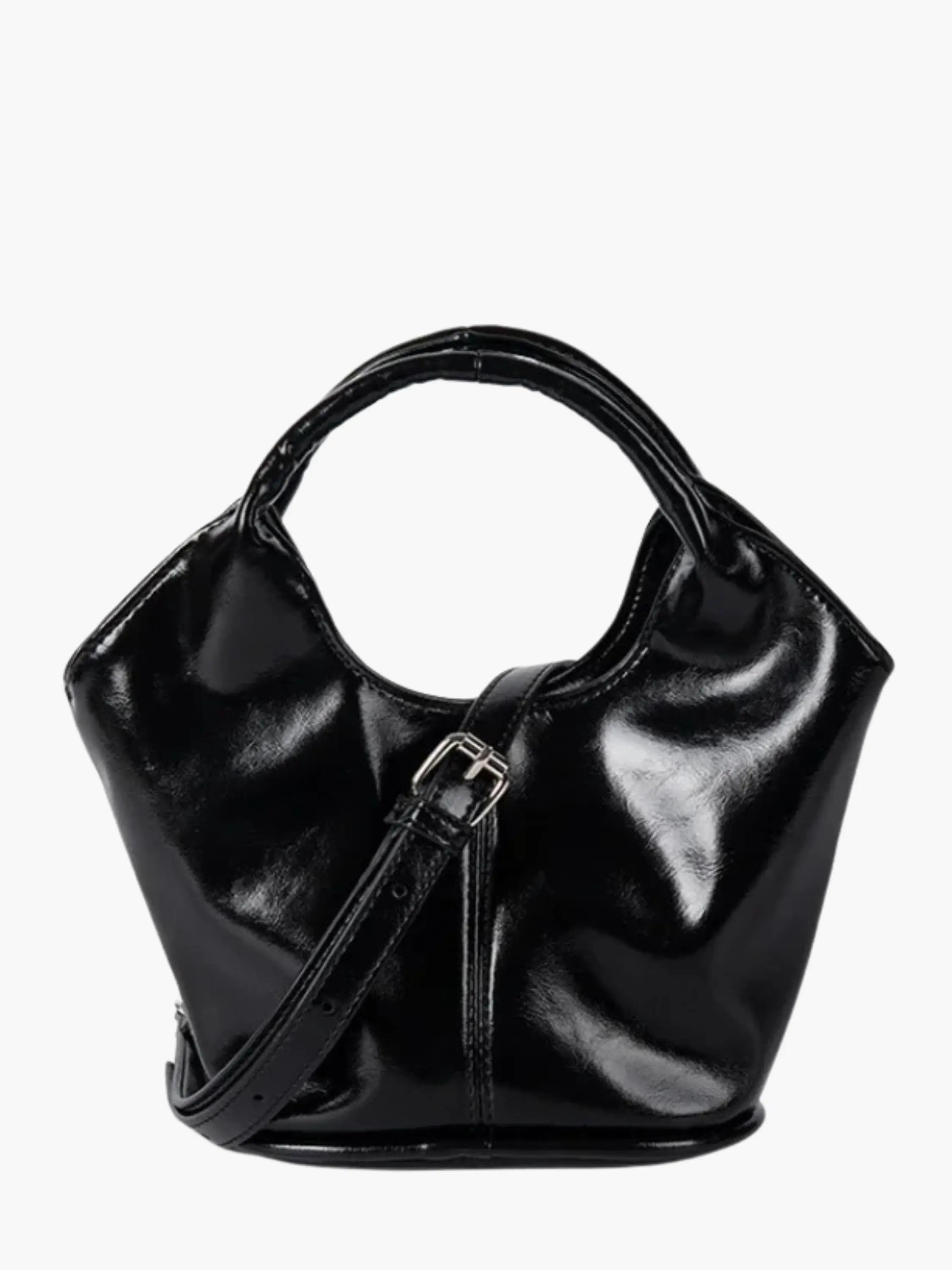 Chic Glossy Leather Handbag with Top Handle and Adjustable Strap