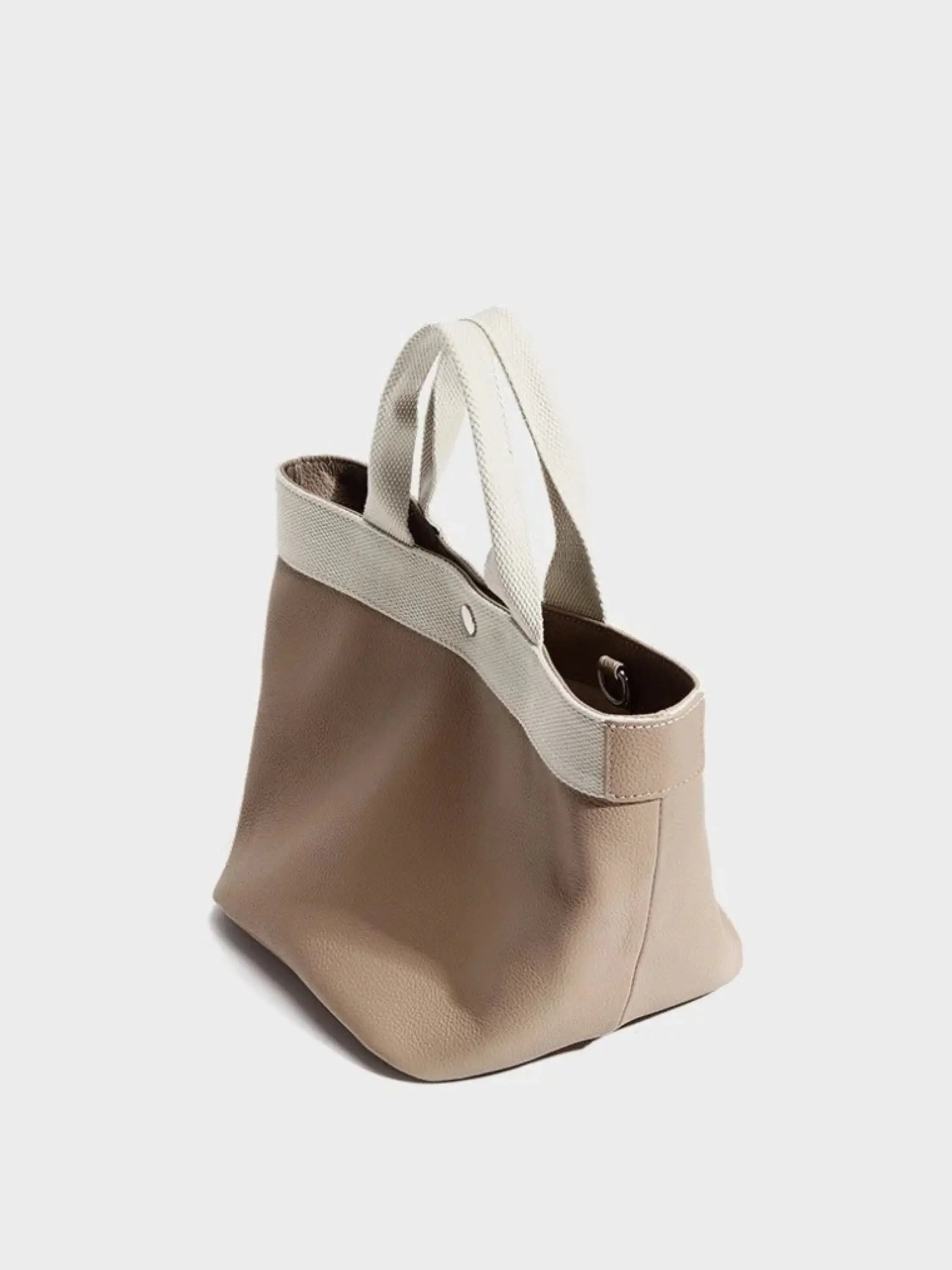 Beige and Cream Two-Tone Canvas Tote Handbag