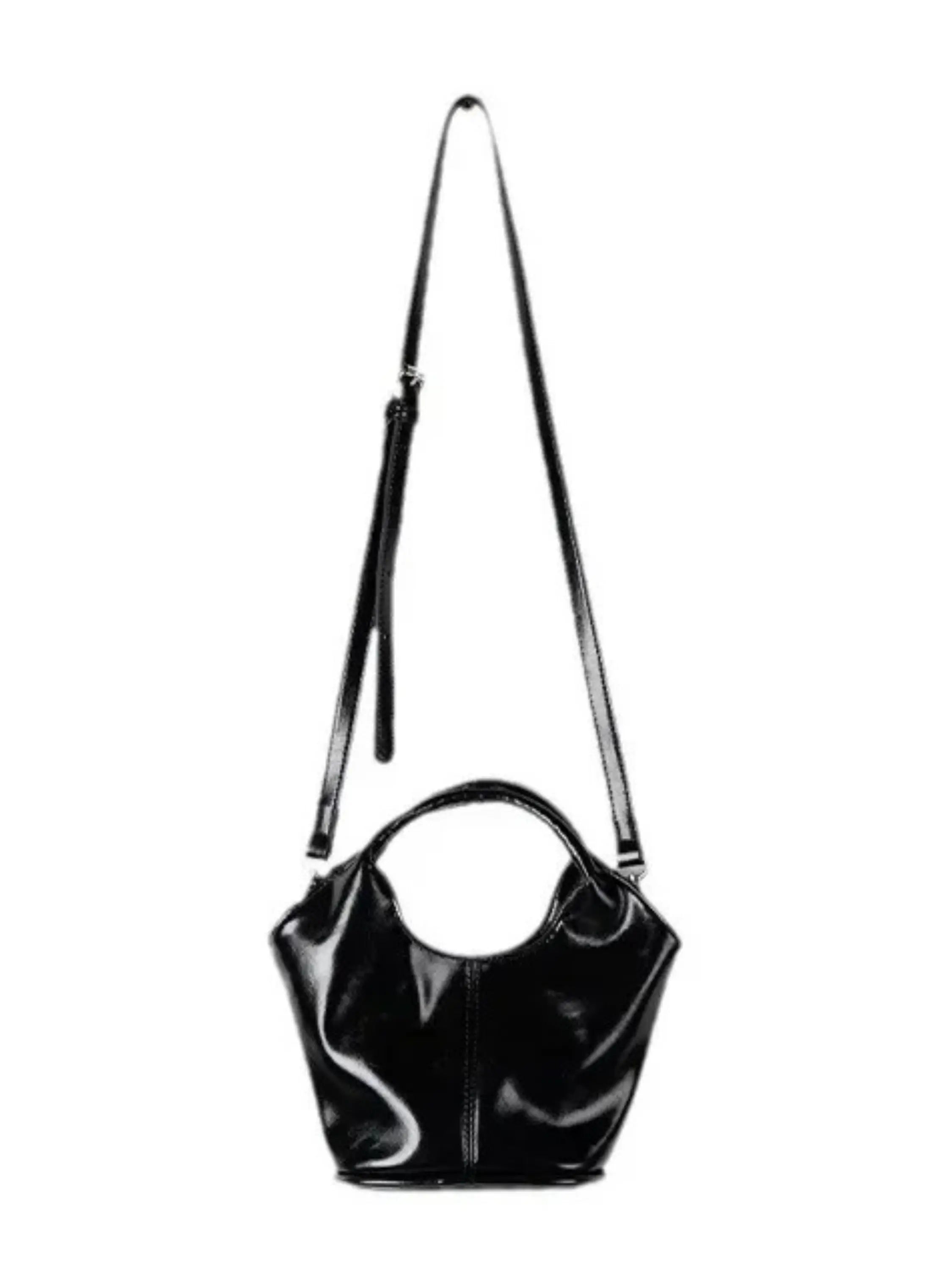 Chic Glossy Leather Handbag with Top Handle and Adjustable Strap