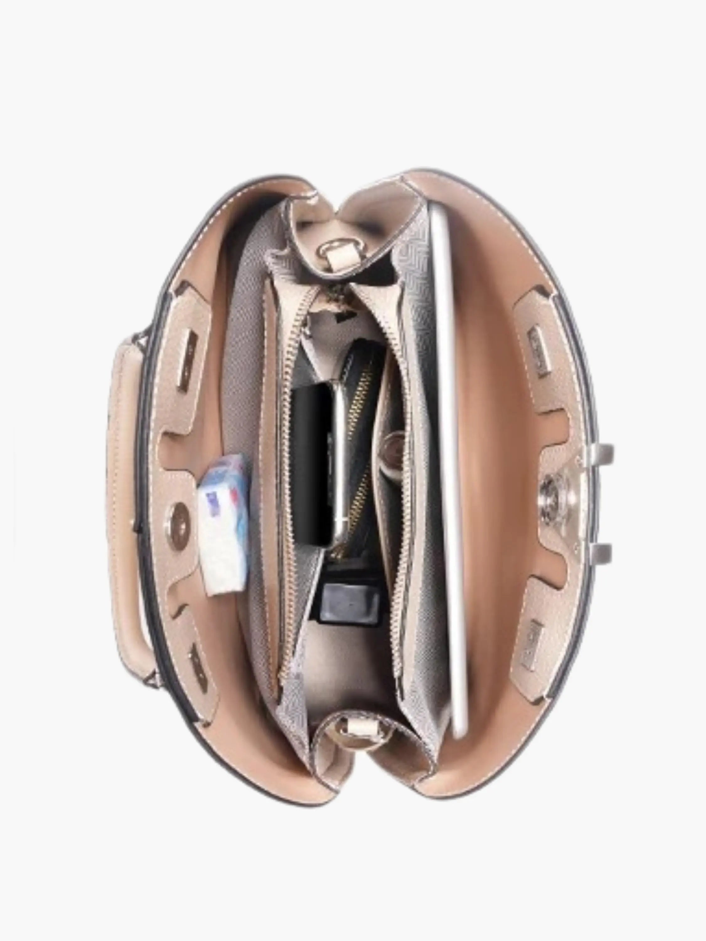 Beige Structured Handbag with Detachable Strap