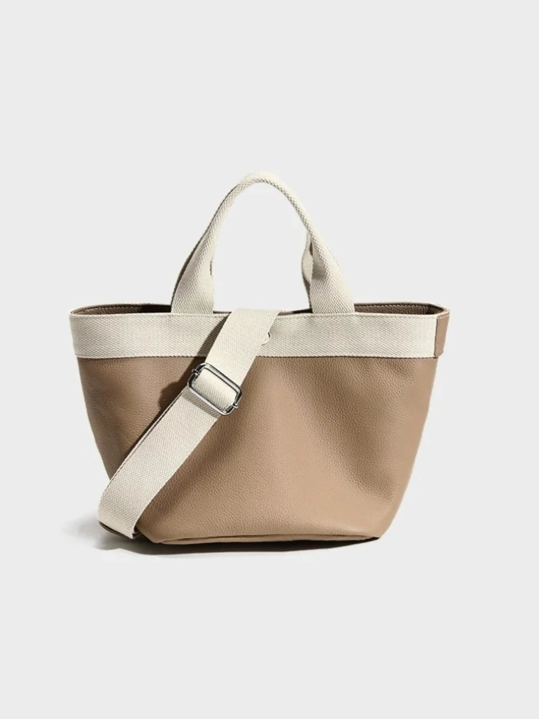 Beige and Cream Two-Tone Canvas Tote Handbag