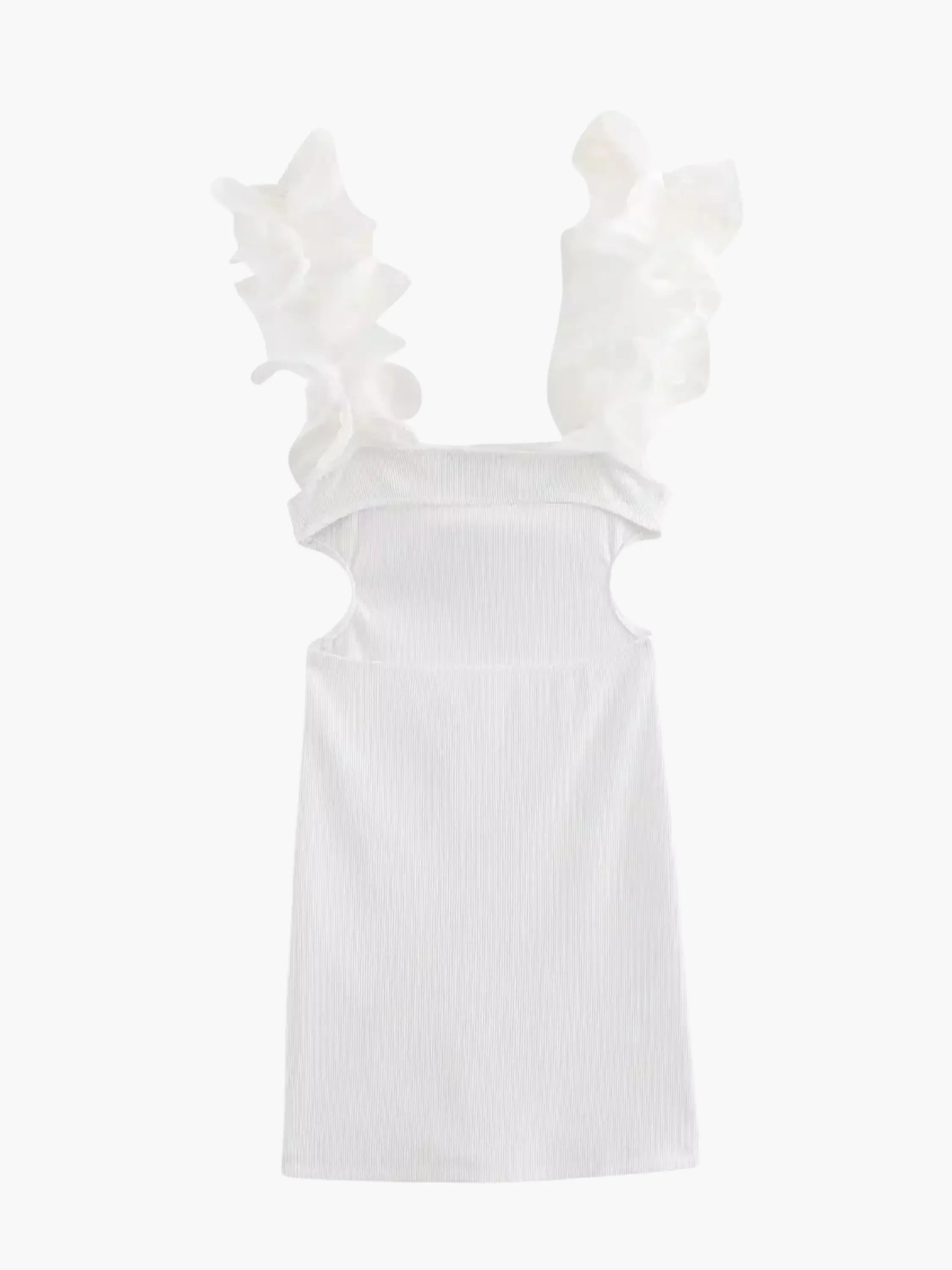 White Ruffle Shoulder Mini Dress