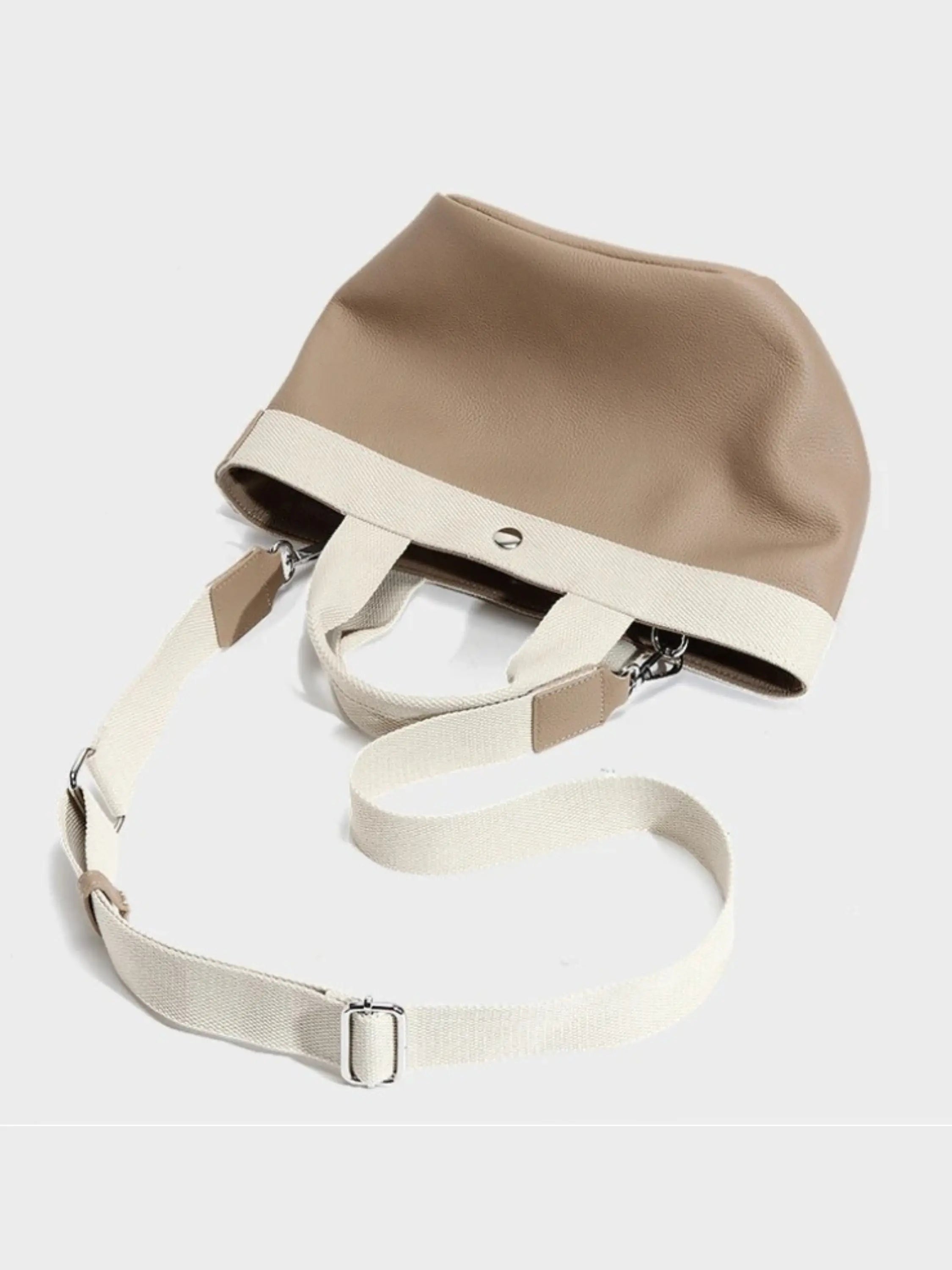 Beige and Cream Two-Tone Canvas Tote Handbag