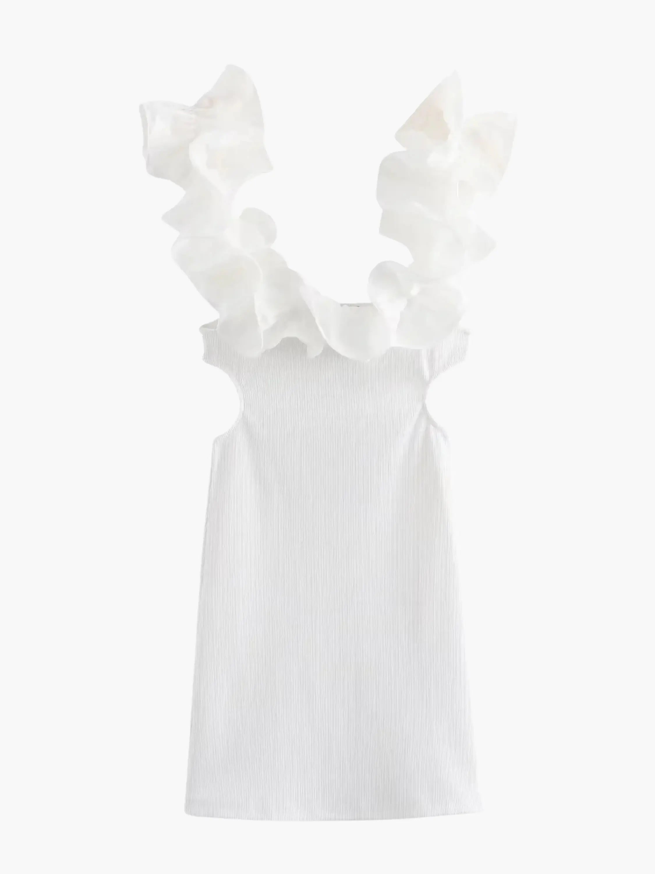 White Ruffle Shoulder Mini Dress