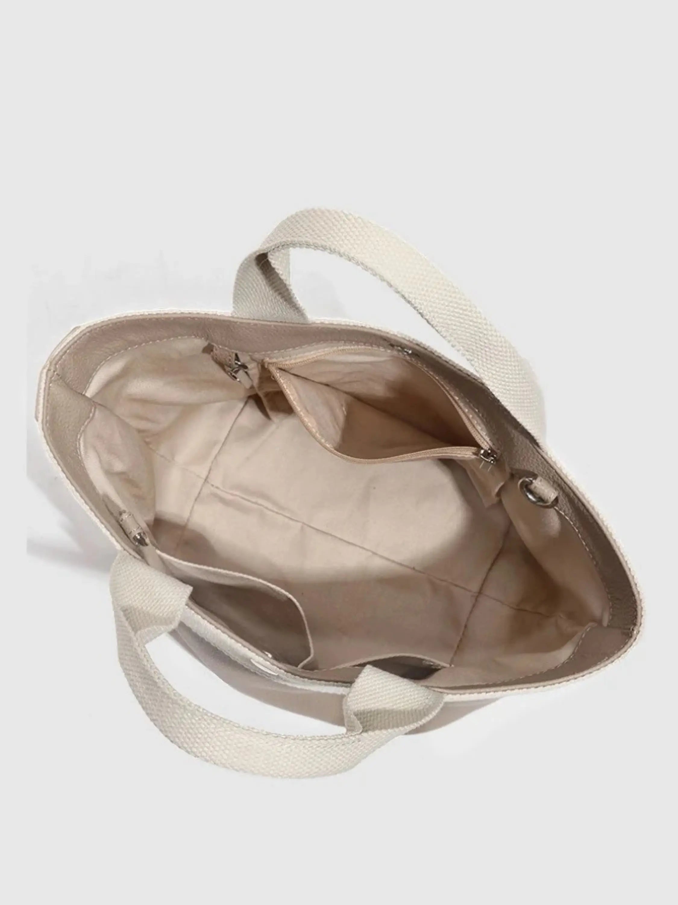 Beige and Cream Two-Tone Canvas Tote Handbag