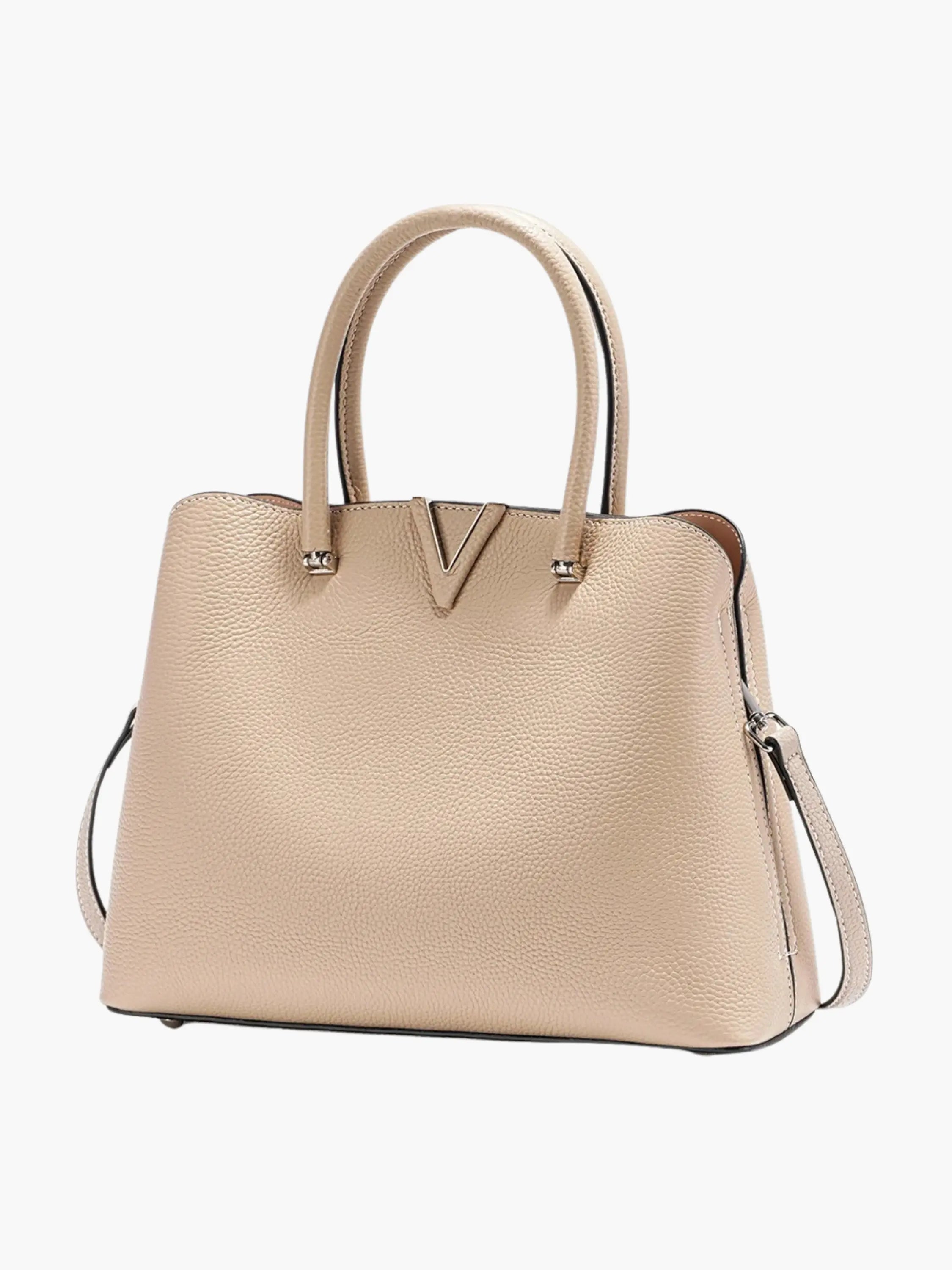 Beige Structured Handbag with Detachable Strap