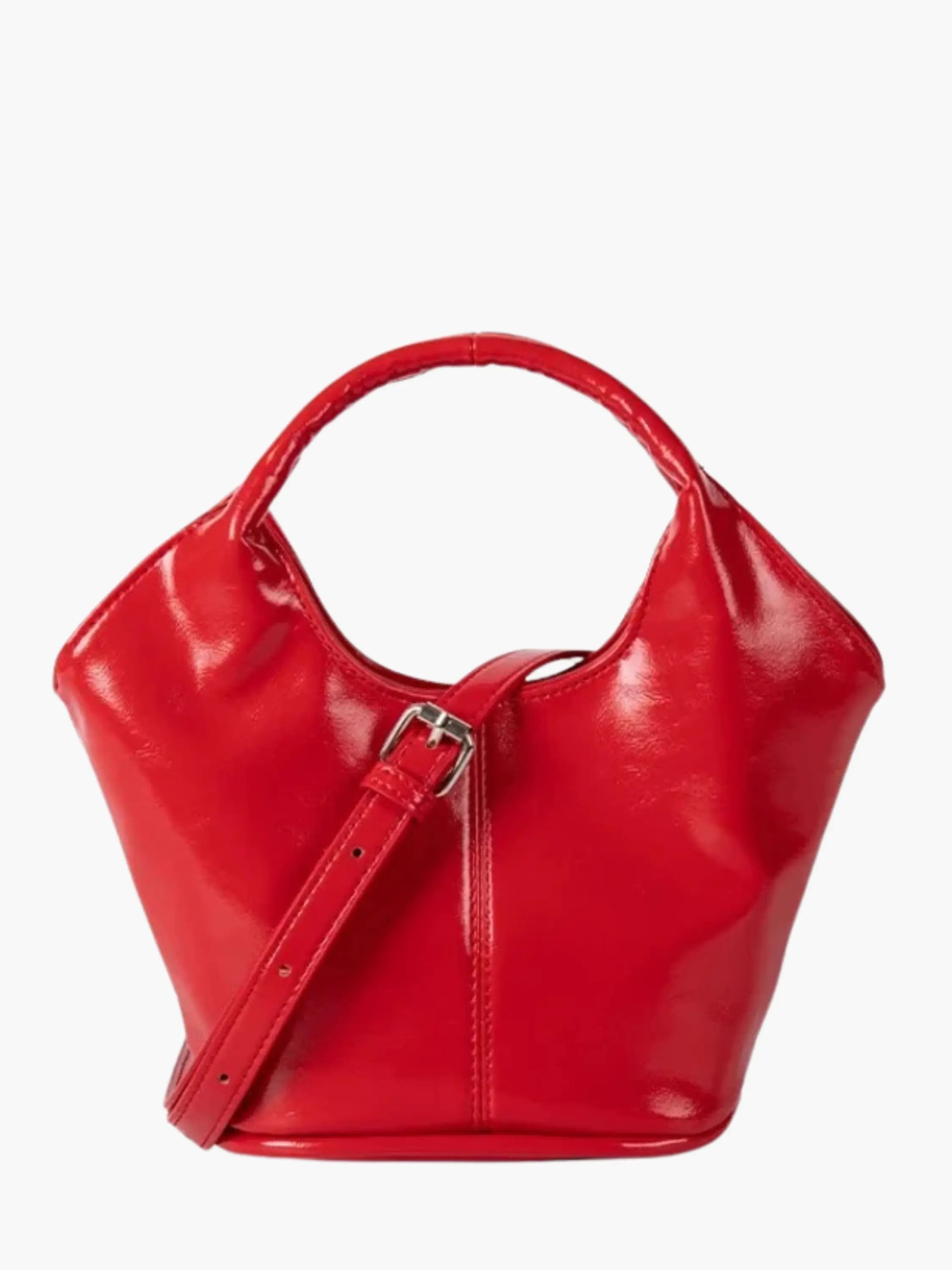 Chic Glossy Leather Handbag with Top Handle and Adjustable Strap
