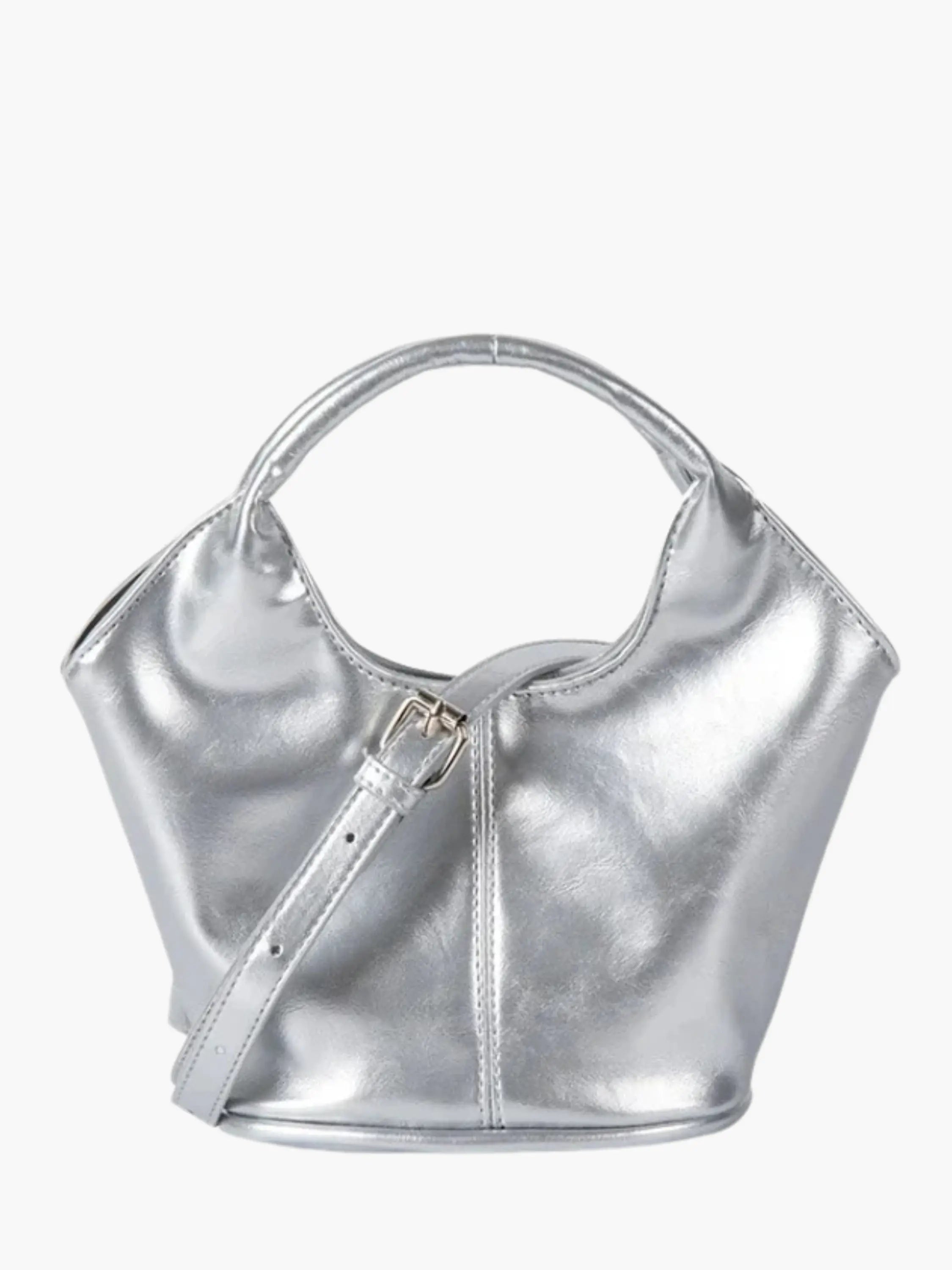 Chic Glossy Leather Handbag with Top Handle and Adjustable Strap