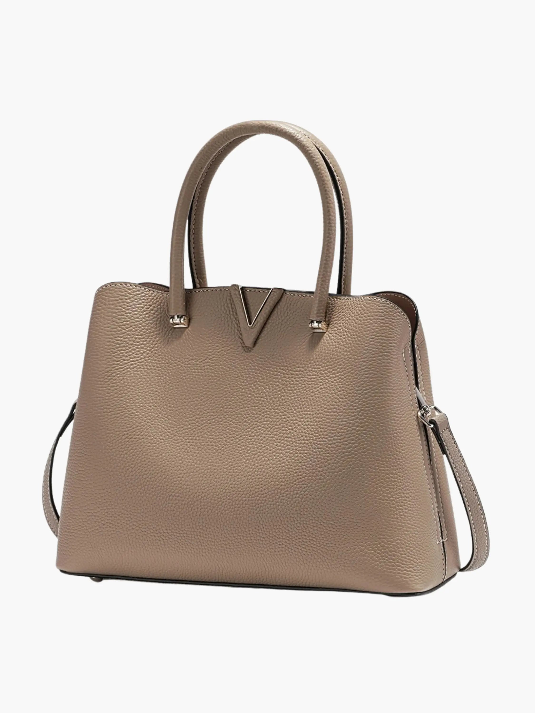 Beige Structured Handbag with Detachable Strap
