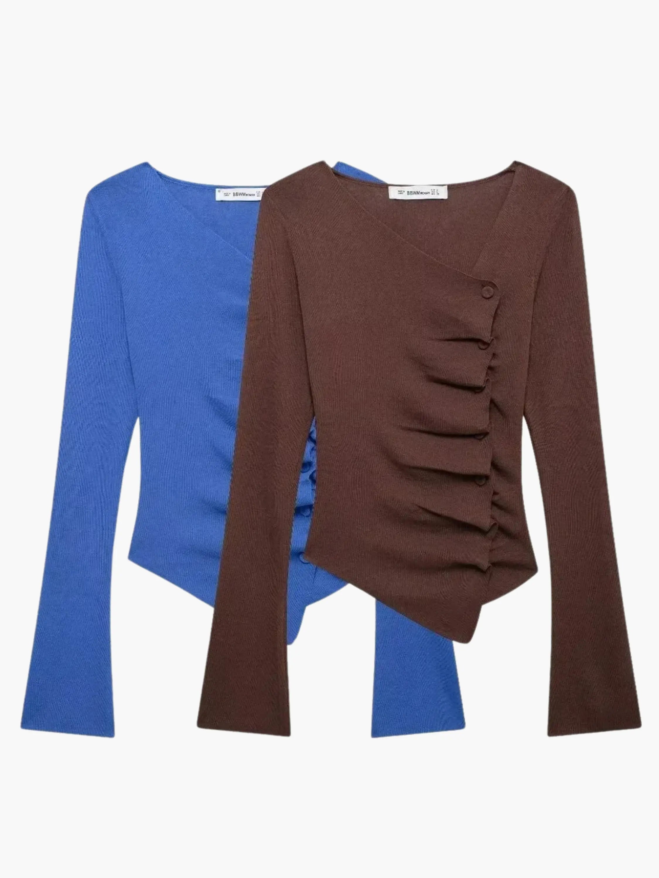 Asymmetrical Button-Detail Knit Top