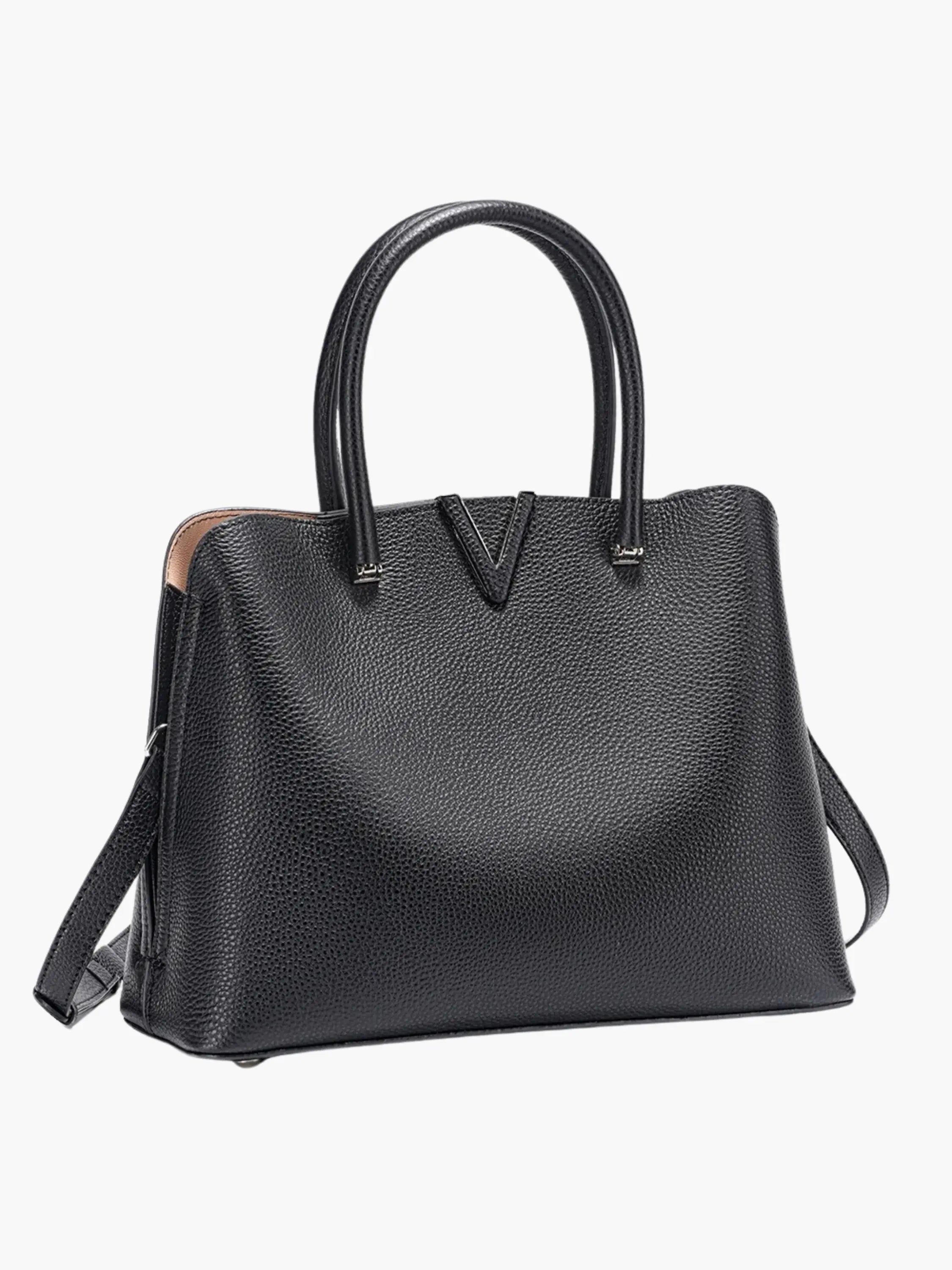 Beige Structured Handbag with Detachable Strap