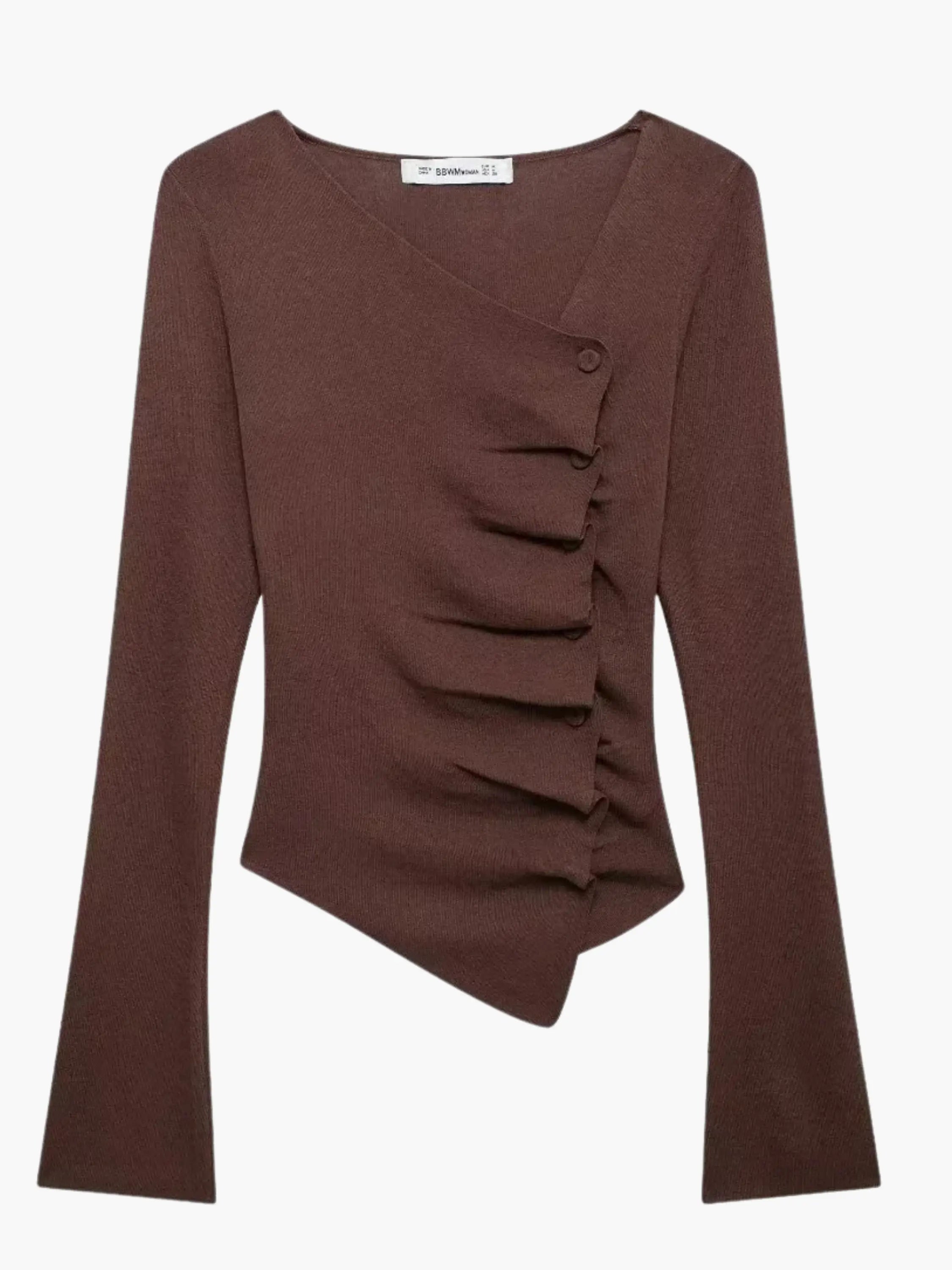 Asymmetrical Button-Detail Knit Top