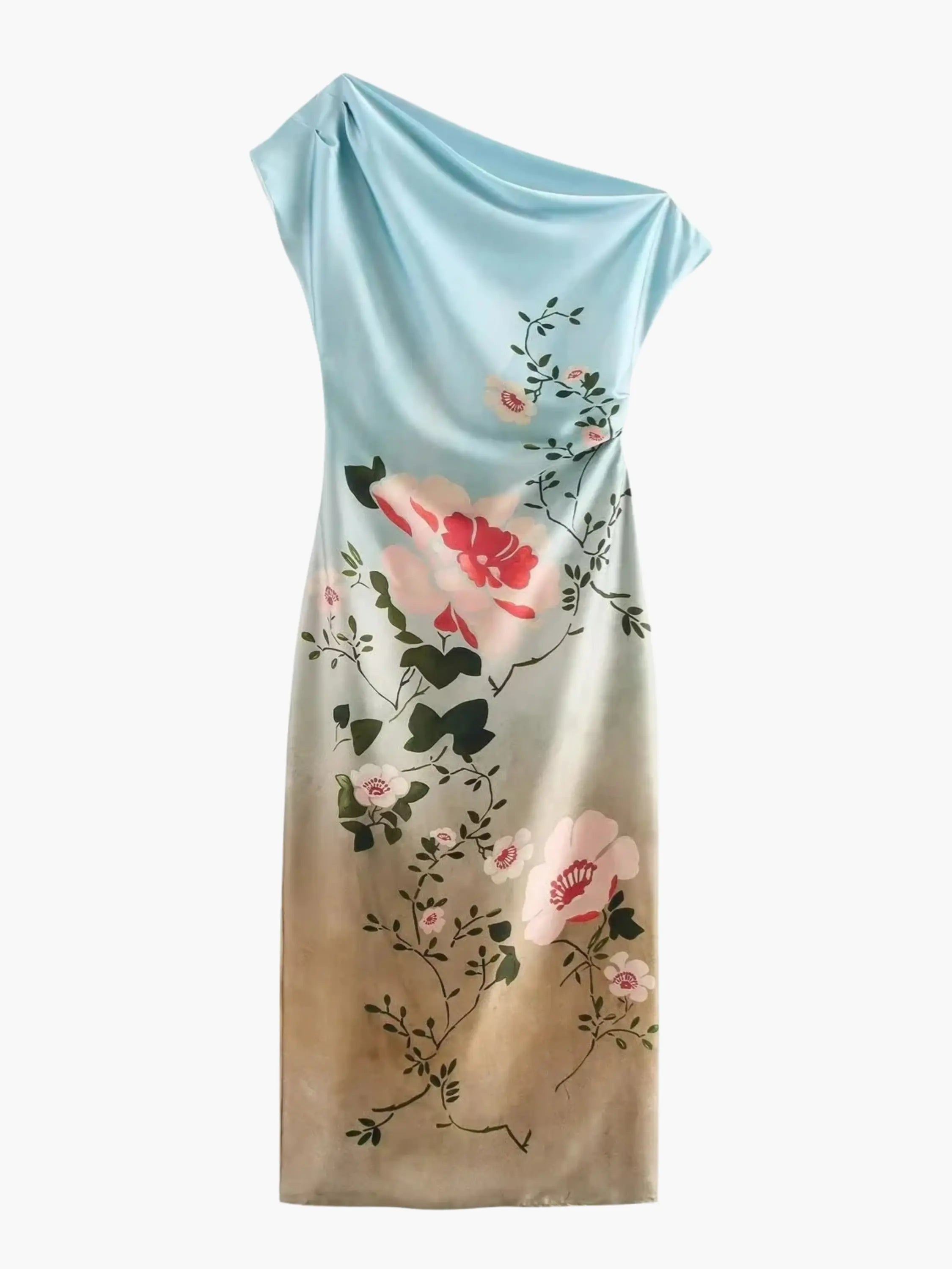 Chic Asymmetrical Floral Maxi Dress with Gradient Design