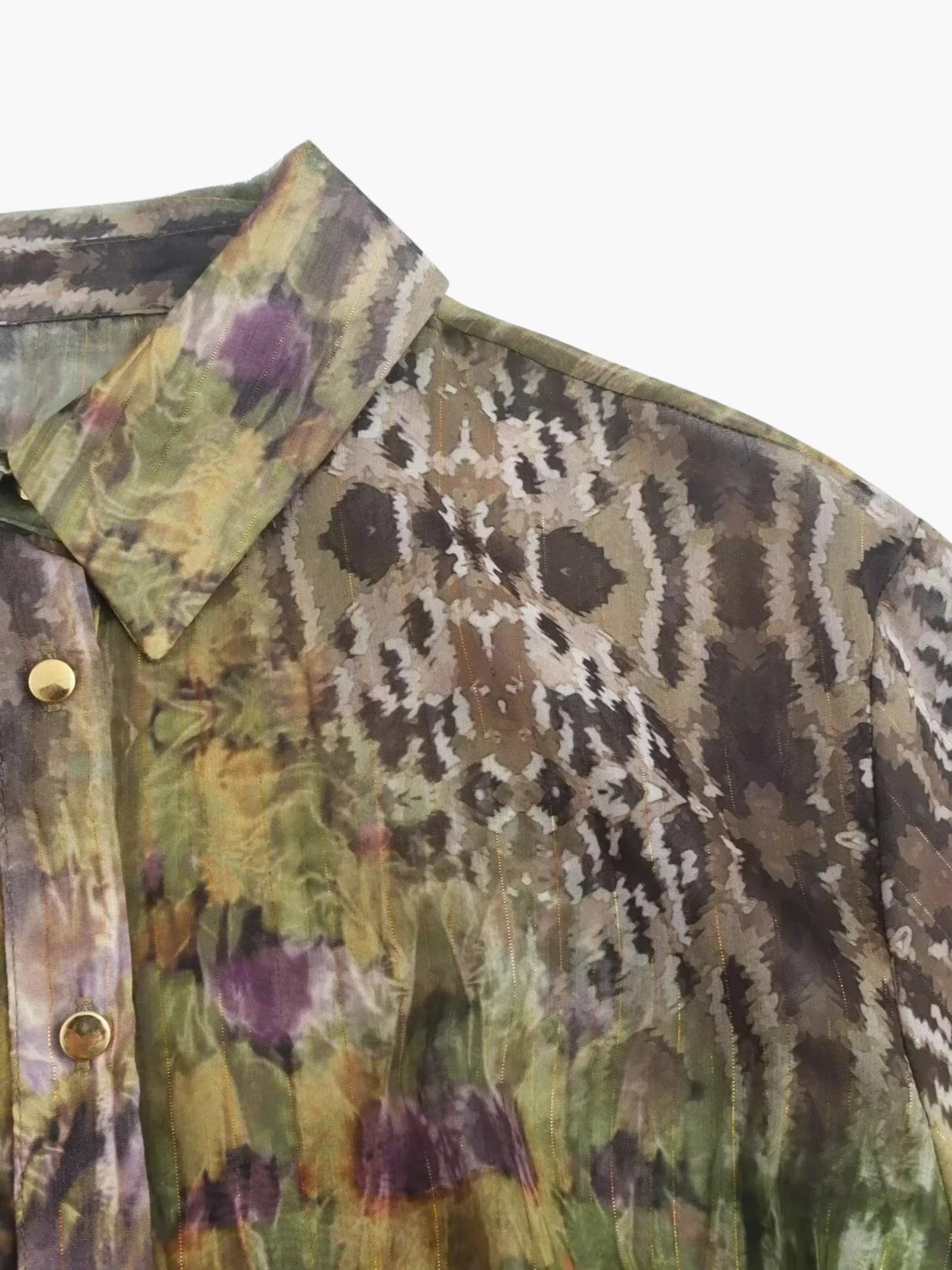 Abstract Print Maxi Dress with Button-Down Front