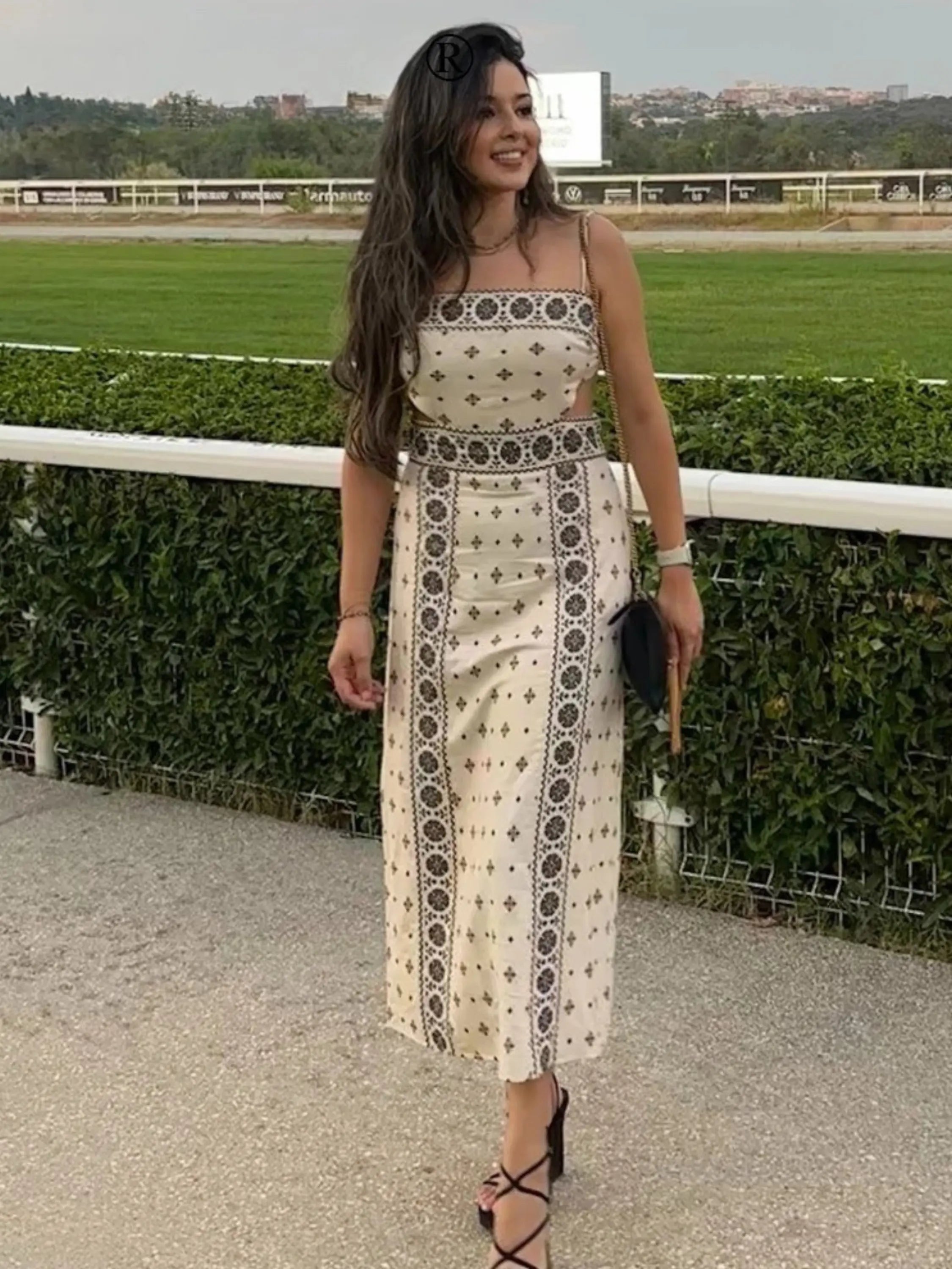 Boho Printed Maxi Dress with Spaghetti Straps