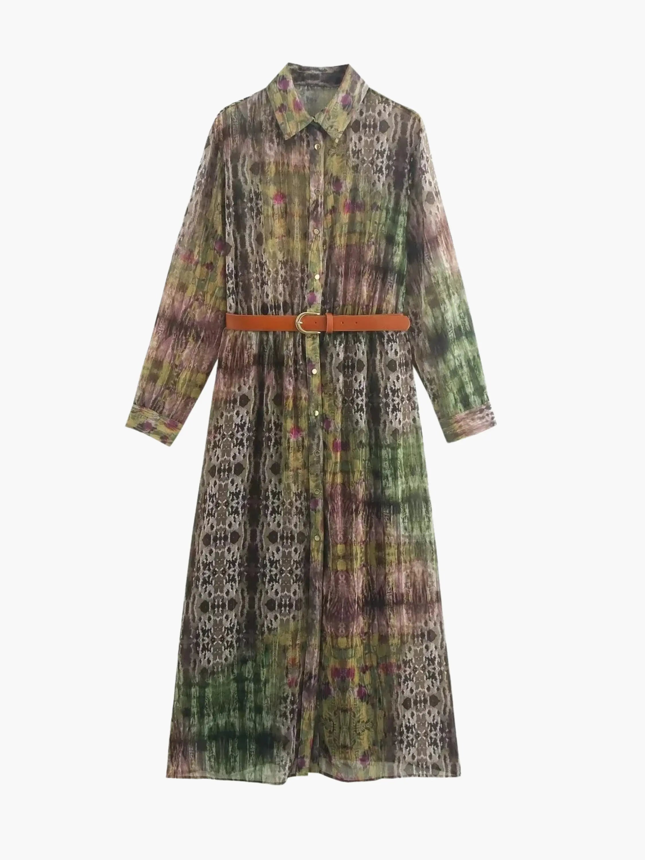 Abstract Print Maxi Dress with Button-Down Front