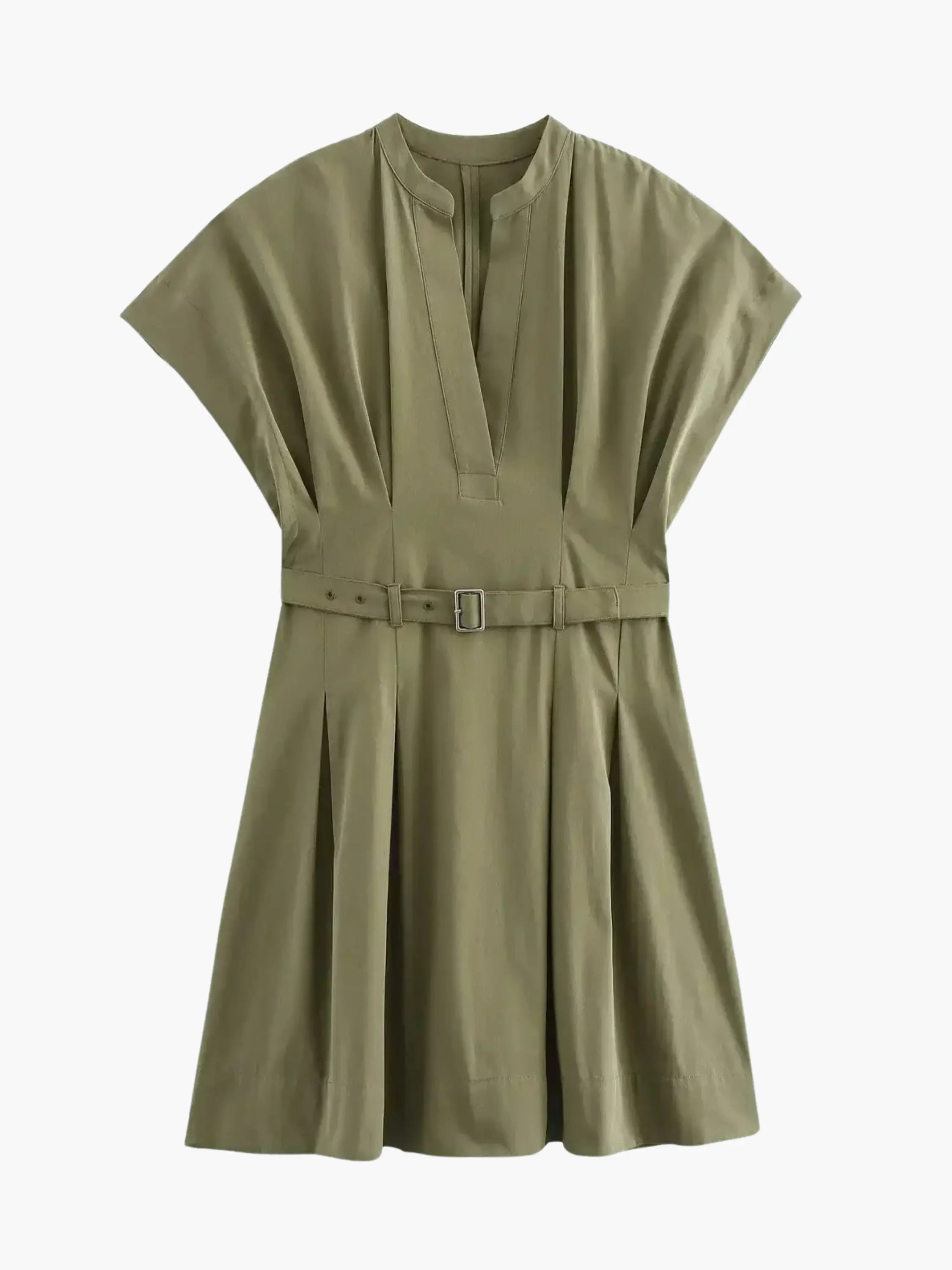Belted Pleated Midi Dress