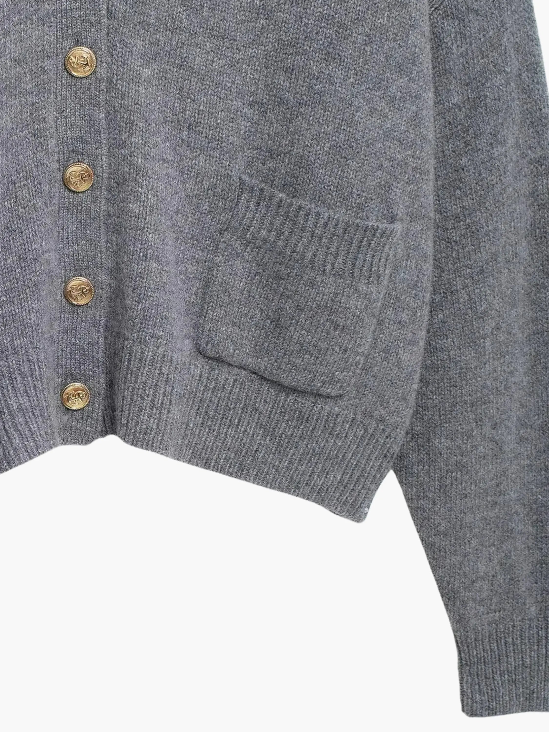 V-Neck Knit Cardigan with Gold Buttons