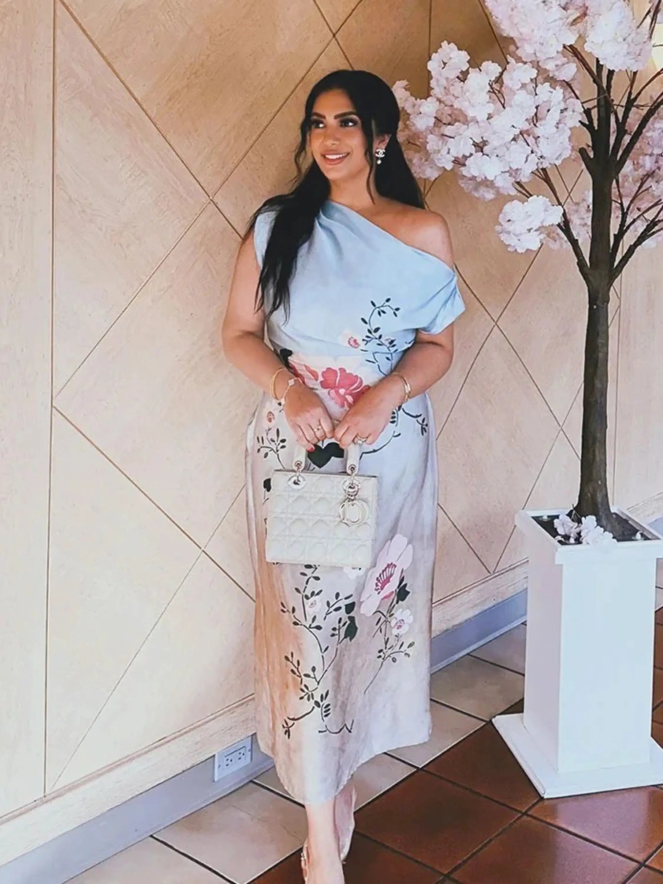 Chic Asymmetrical Floral Maxi Dress with Gradient Design