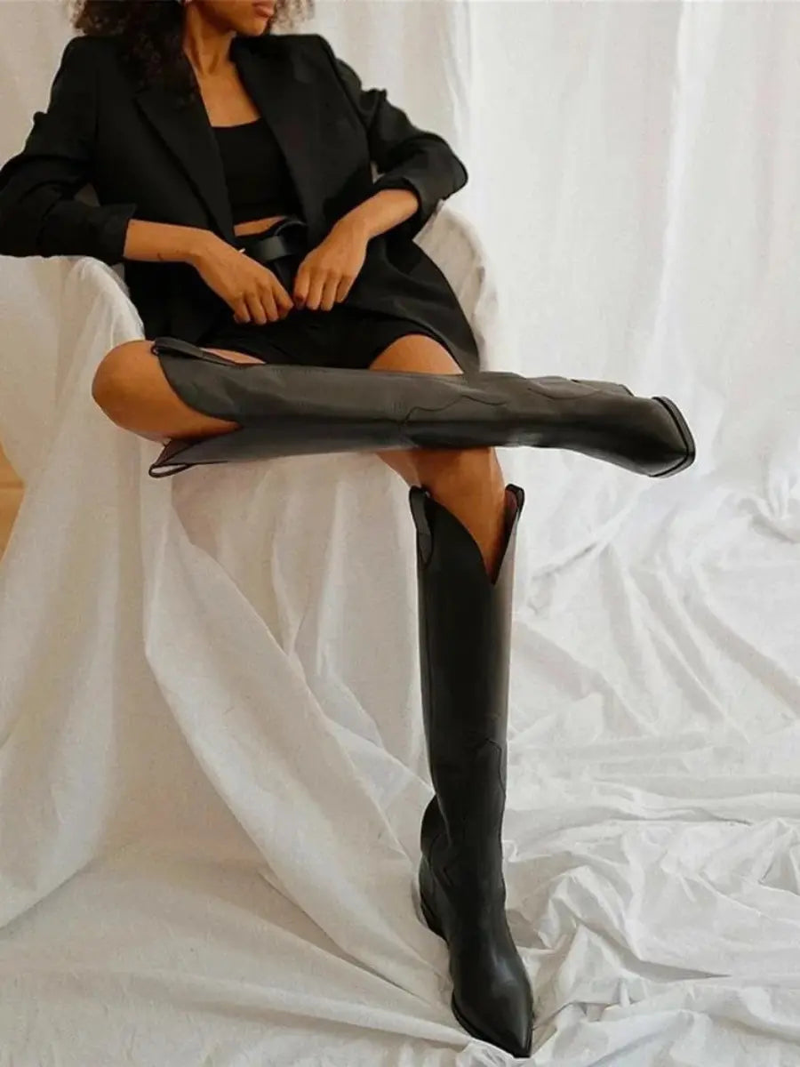 Classic Western Knee-High Boots - Sleek and Timeless
