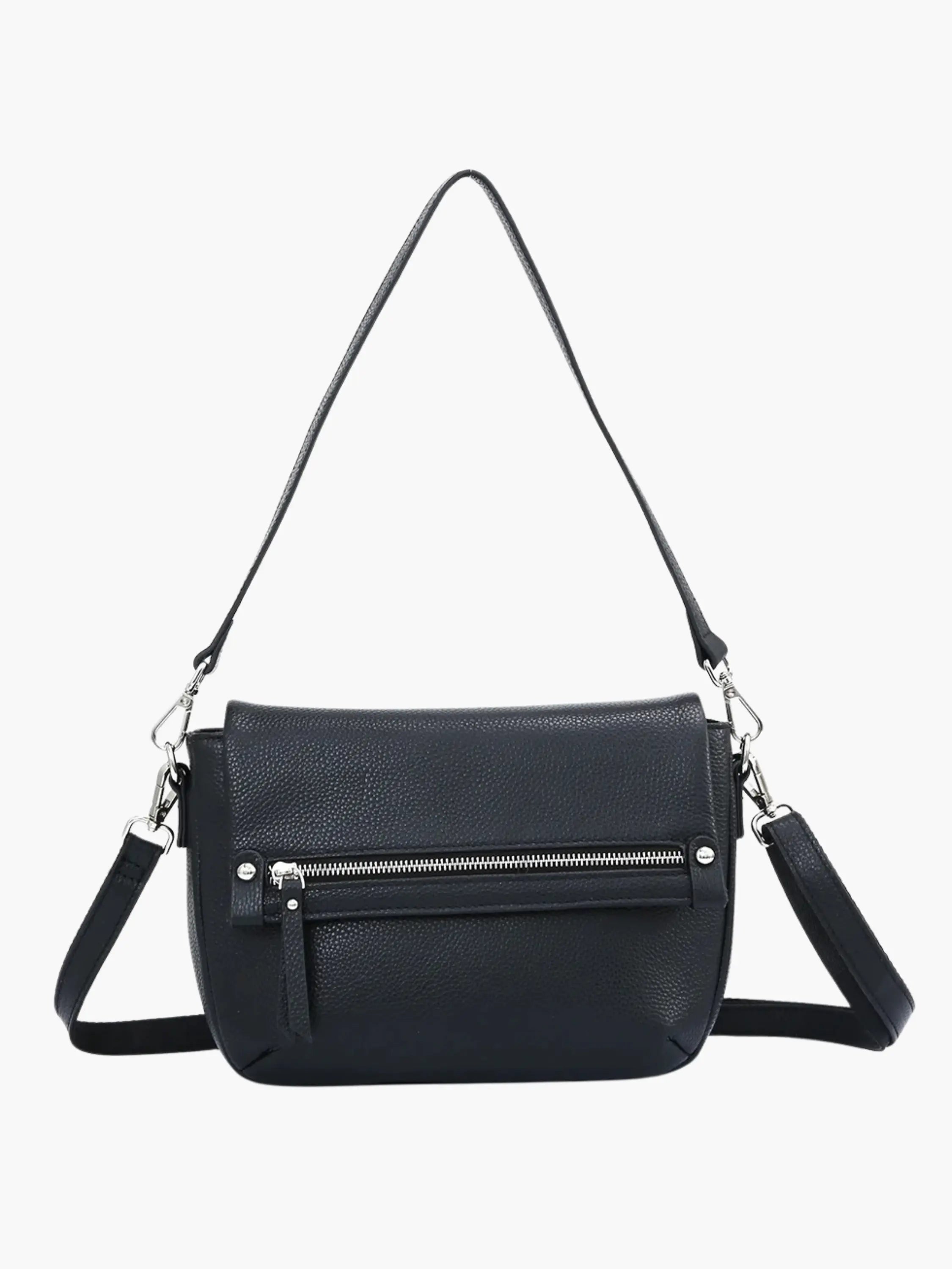 Black Crossbody Bag with Zipper Detail