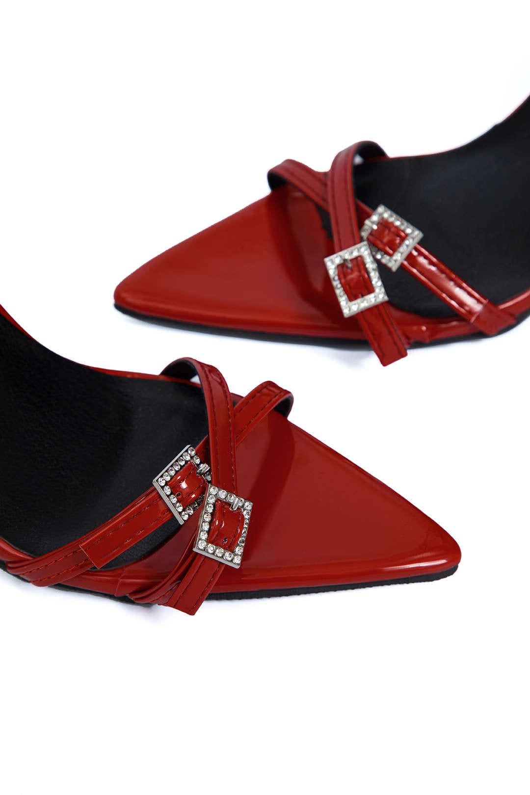 Olive | Patent Leather Strap Heels with Gold Buckle Accents