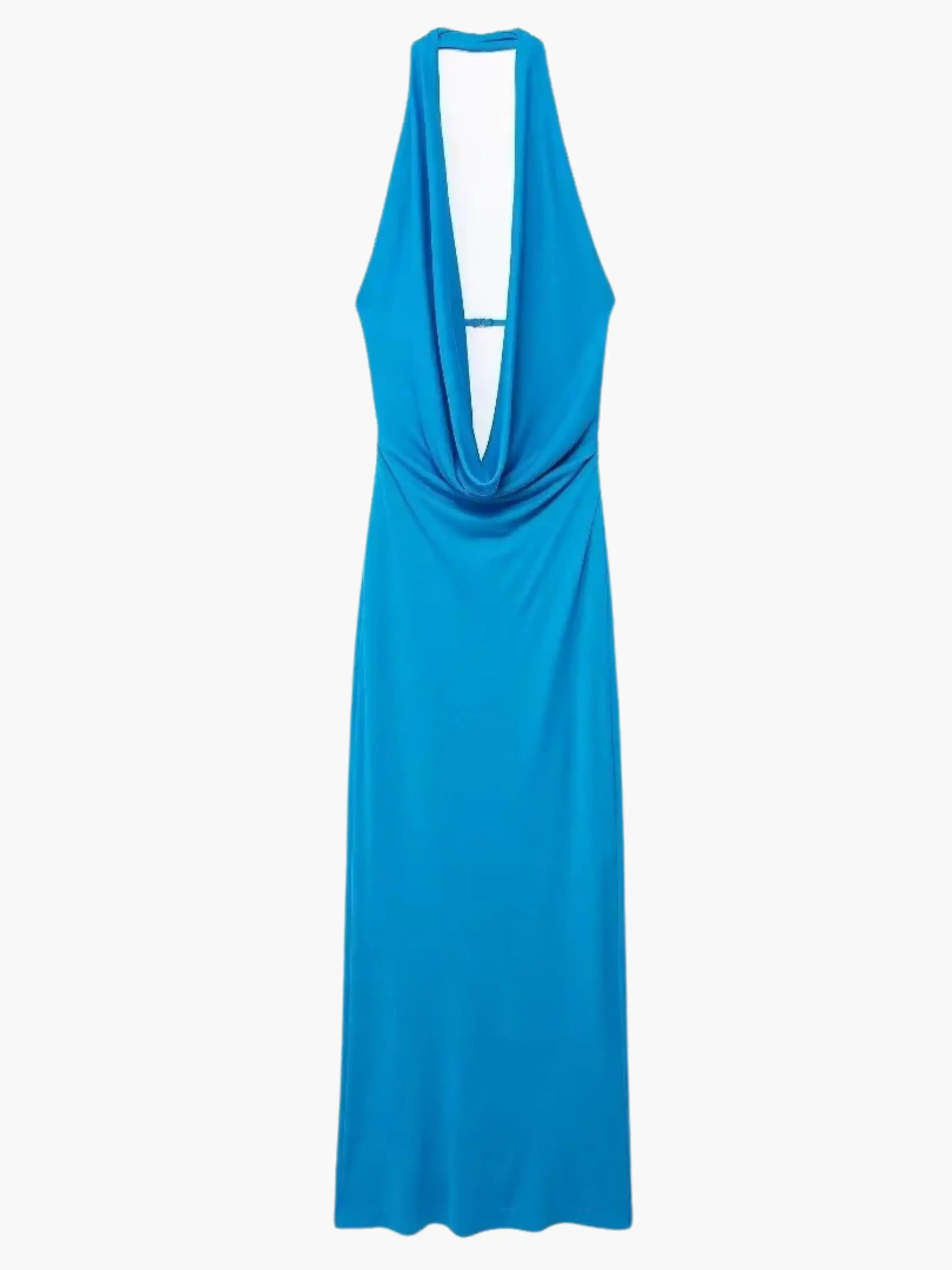 Elegant Halter Maxi Dress with Draped V-Neckline