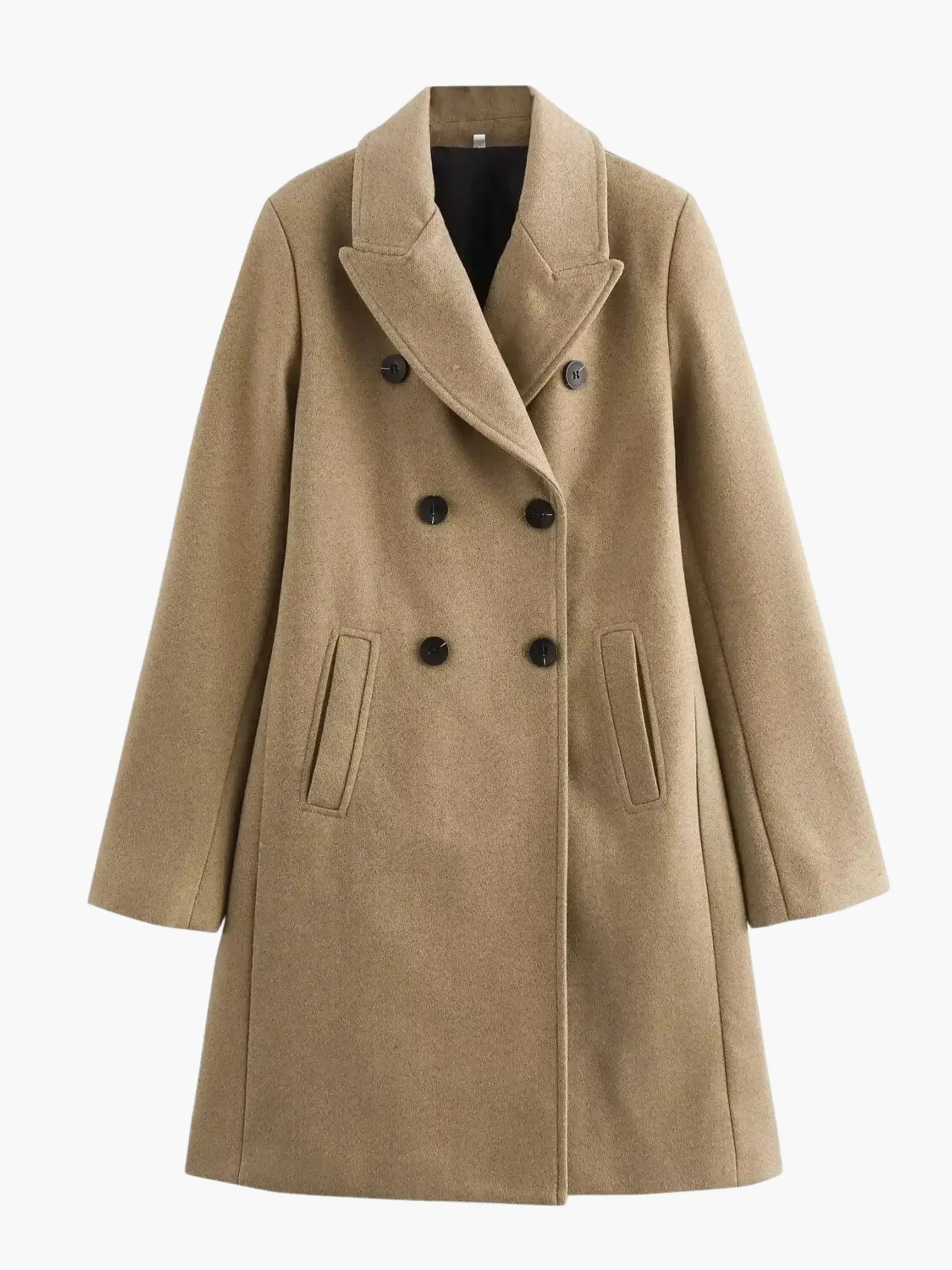 Camel Double-Breasted Wool Coat - Timeless Sophistication