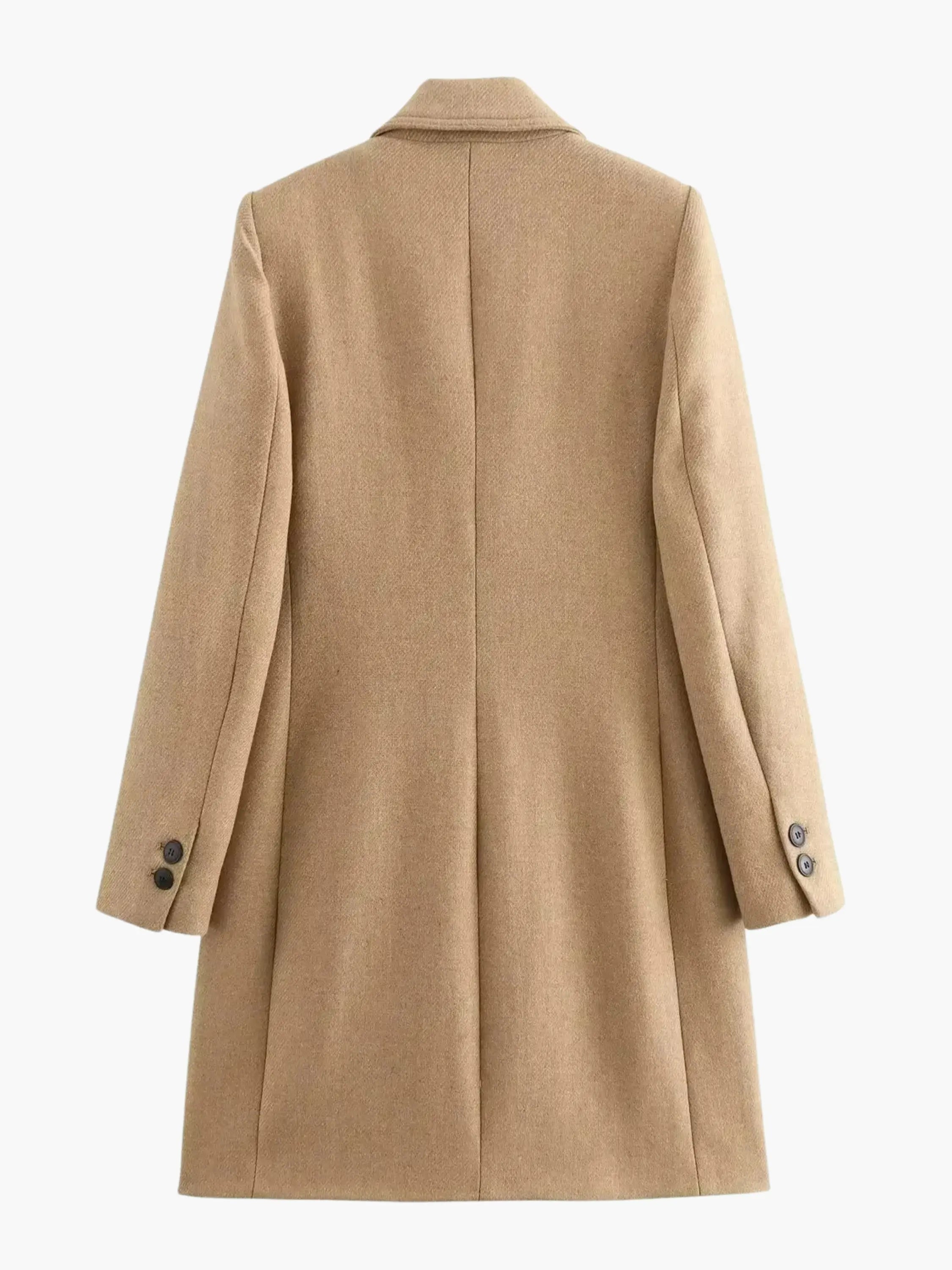 Camel Double-Breasted Wool Coat - Timeless Sophistication