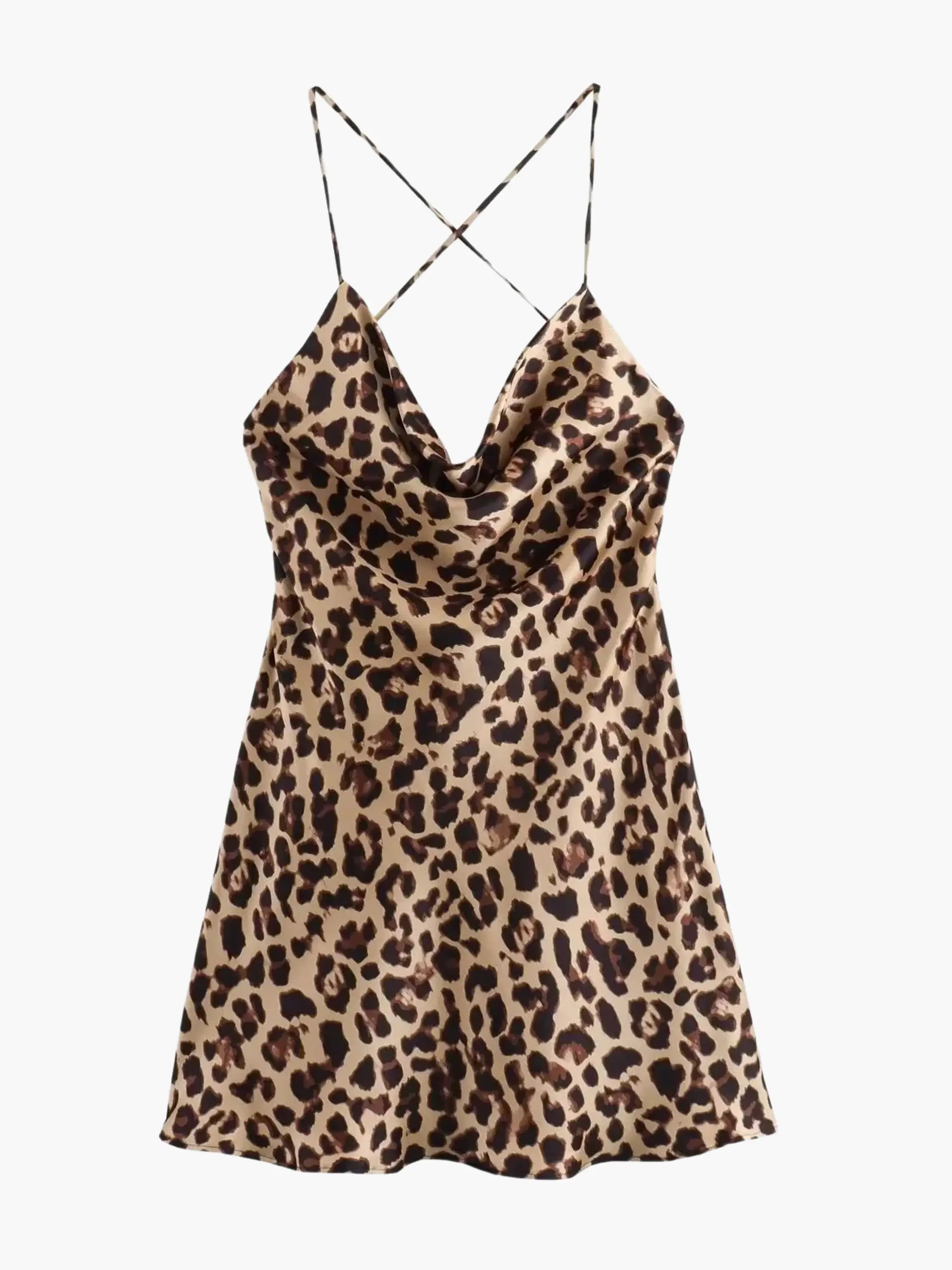 Satin Mini Dress with Leopard Print and Spaghetti Straps