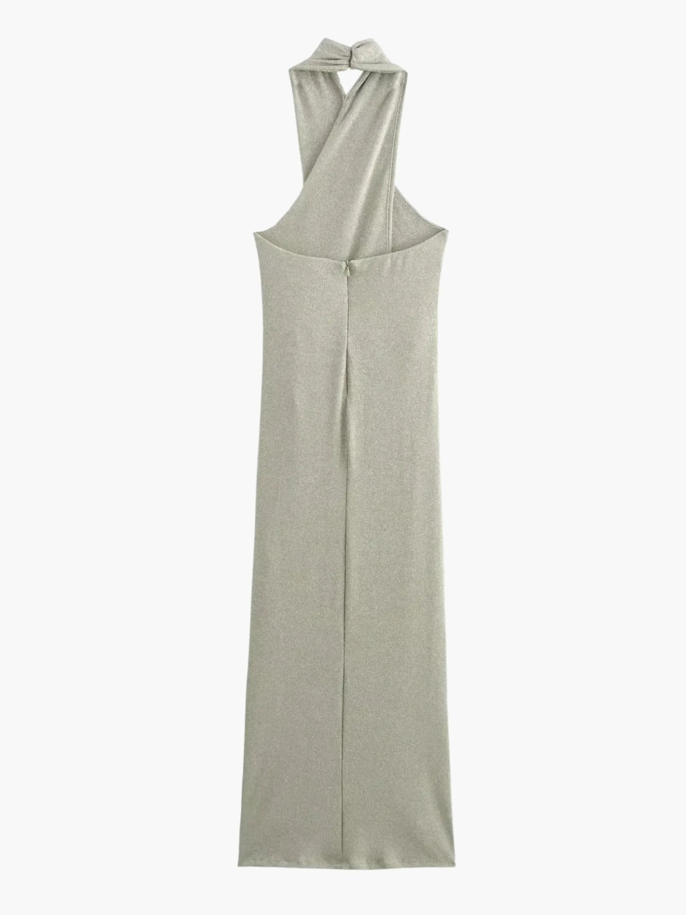 Elegant Halter Neck Maxi Dress with Asymmetrical Draping
