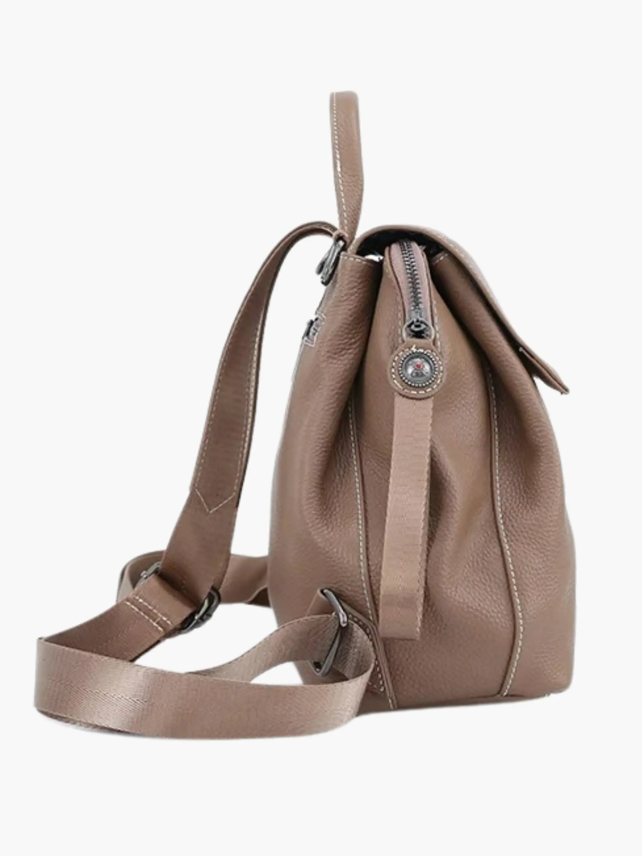Taupe Faux Leather Backpack with Striped Straps