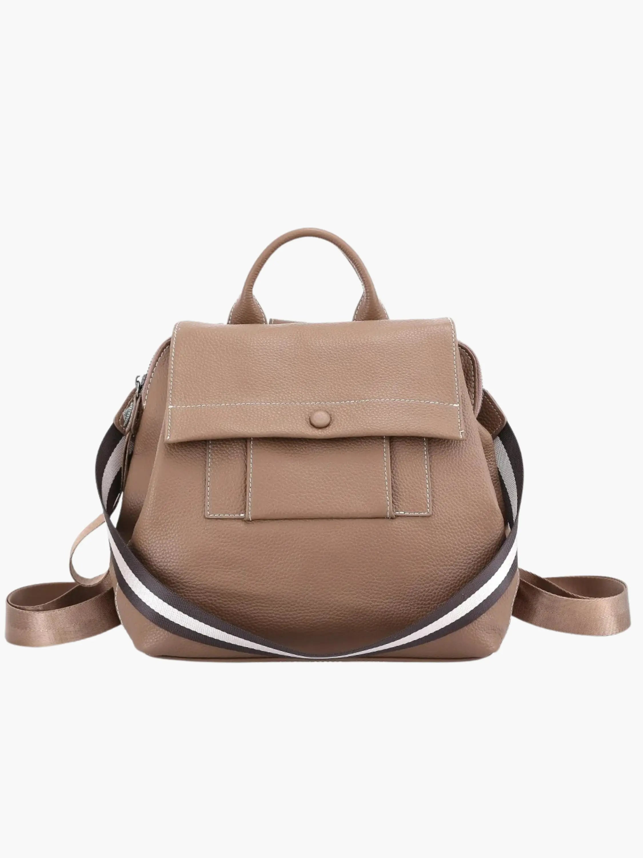 Taupe Faux Leather Backpack with Striped Straps