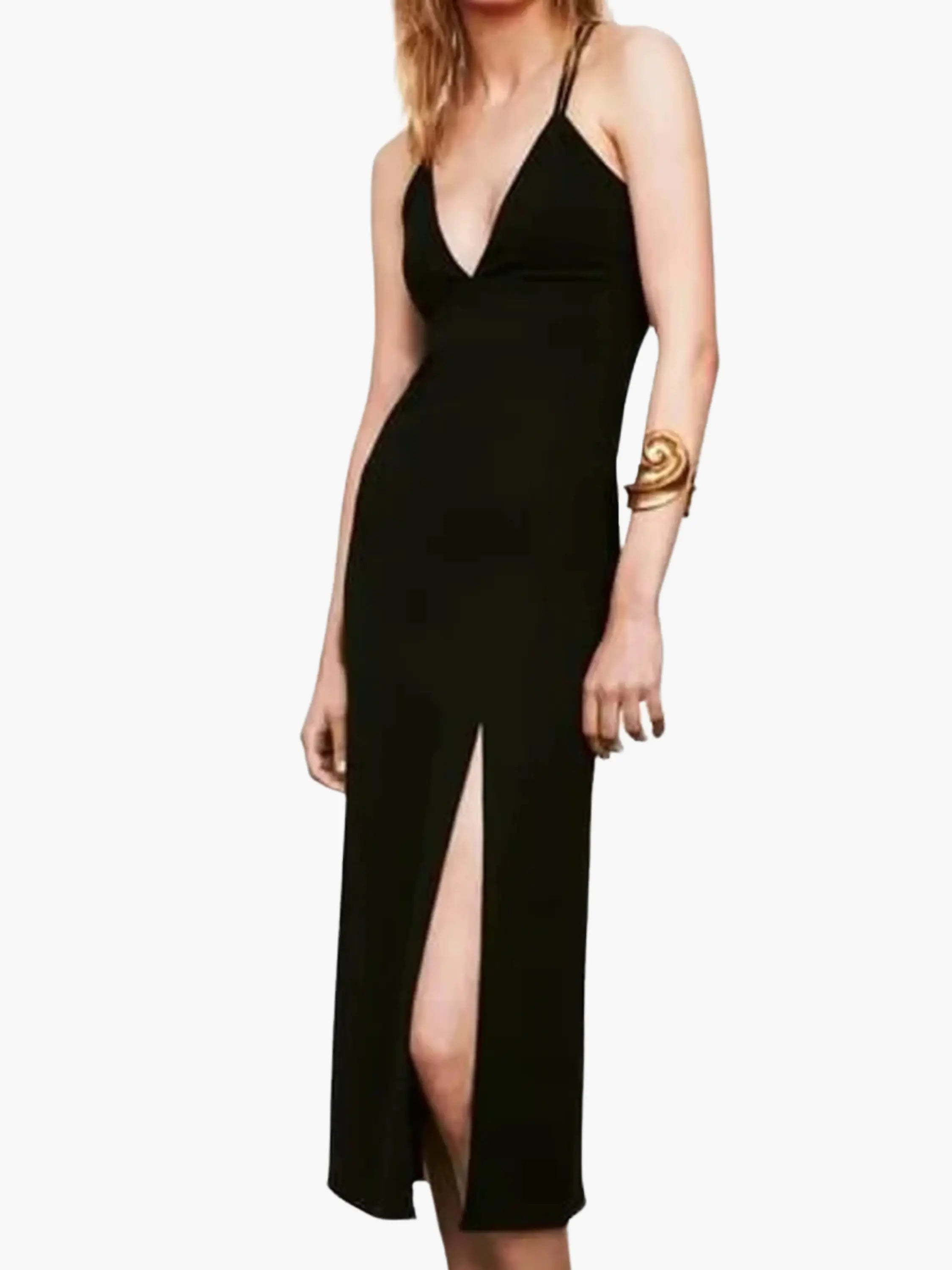 Crisscross Black Sleeveless Maxi Dress