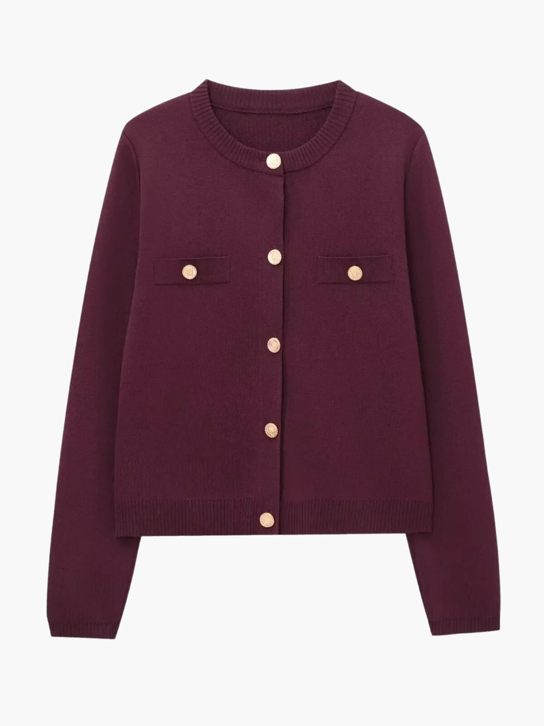 Button-Up Knit Cardigan with Decorative Pockets