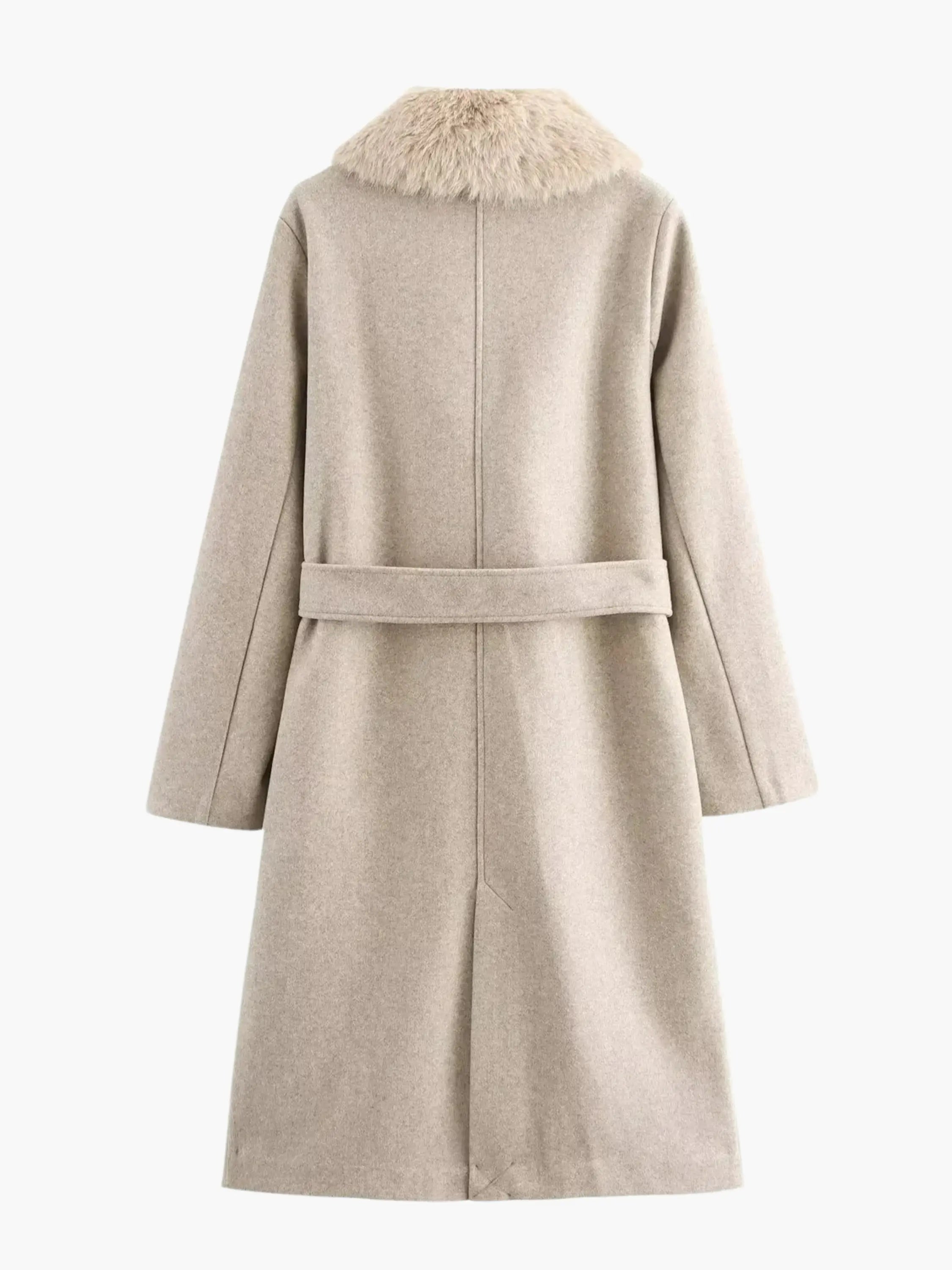 Belted Faux Fur Collar Coat - Luxurious Warmth and Elegance