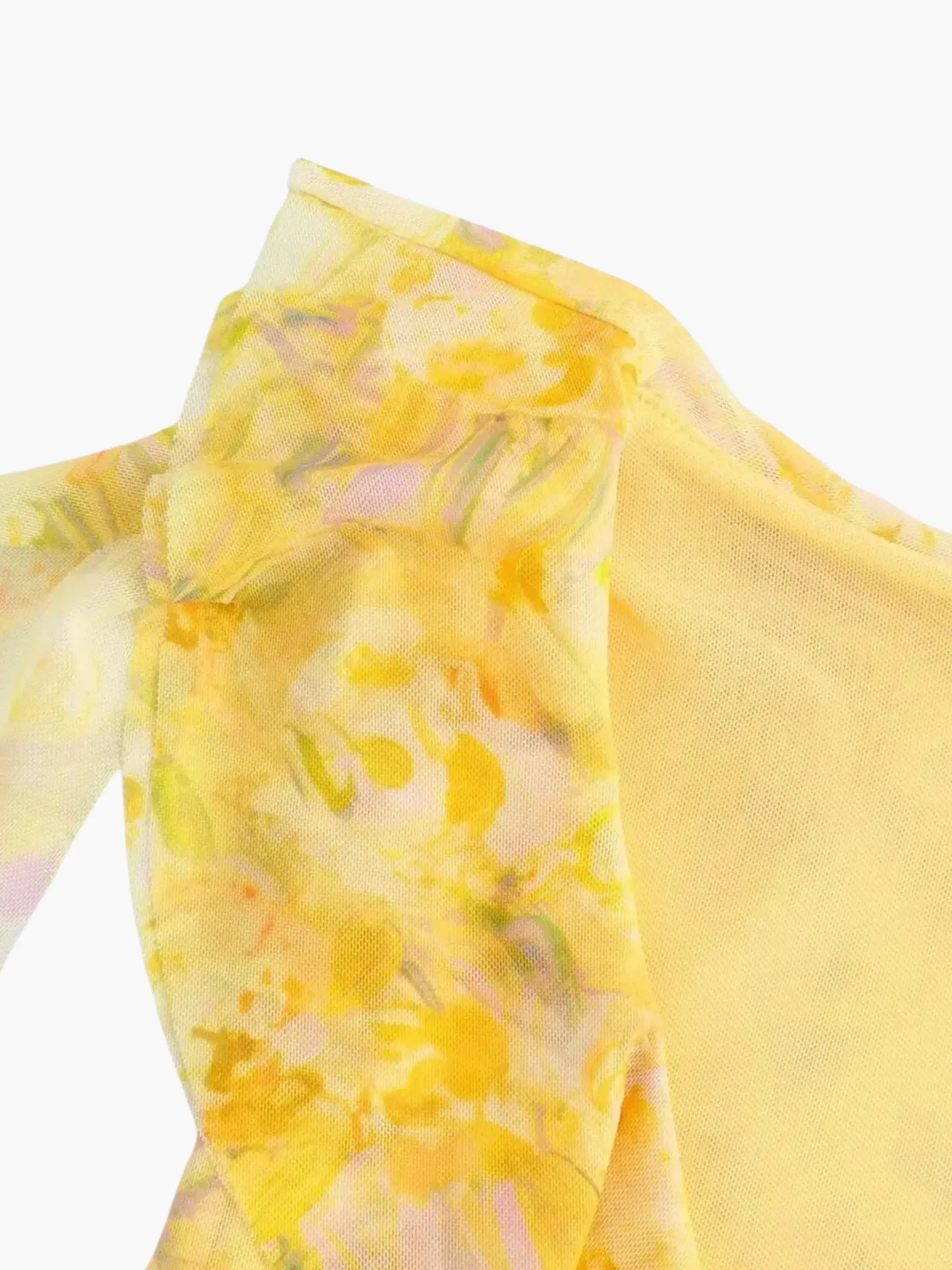 Yellow Floral Wrap Mini Dress with Ruffle Details