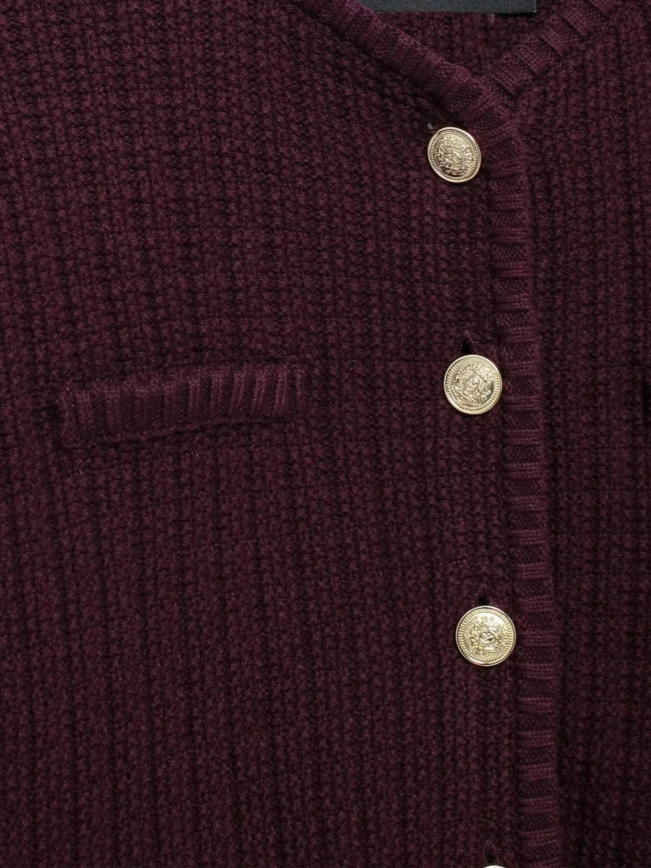 Textured Knit Cardigan with Gold Buttons
