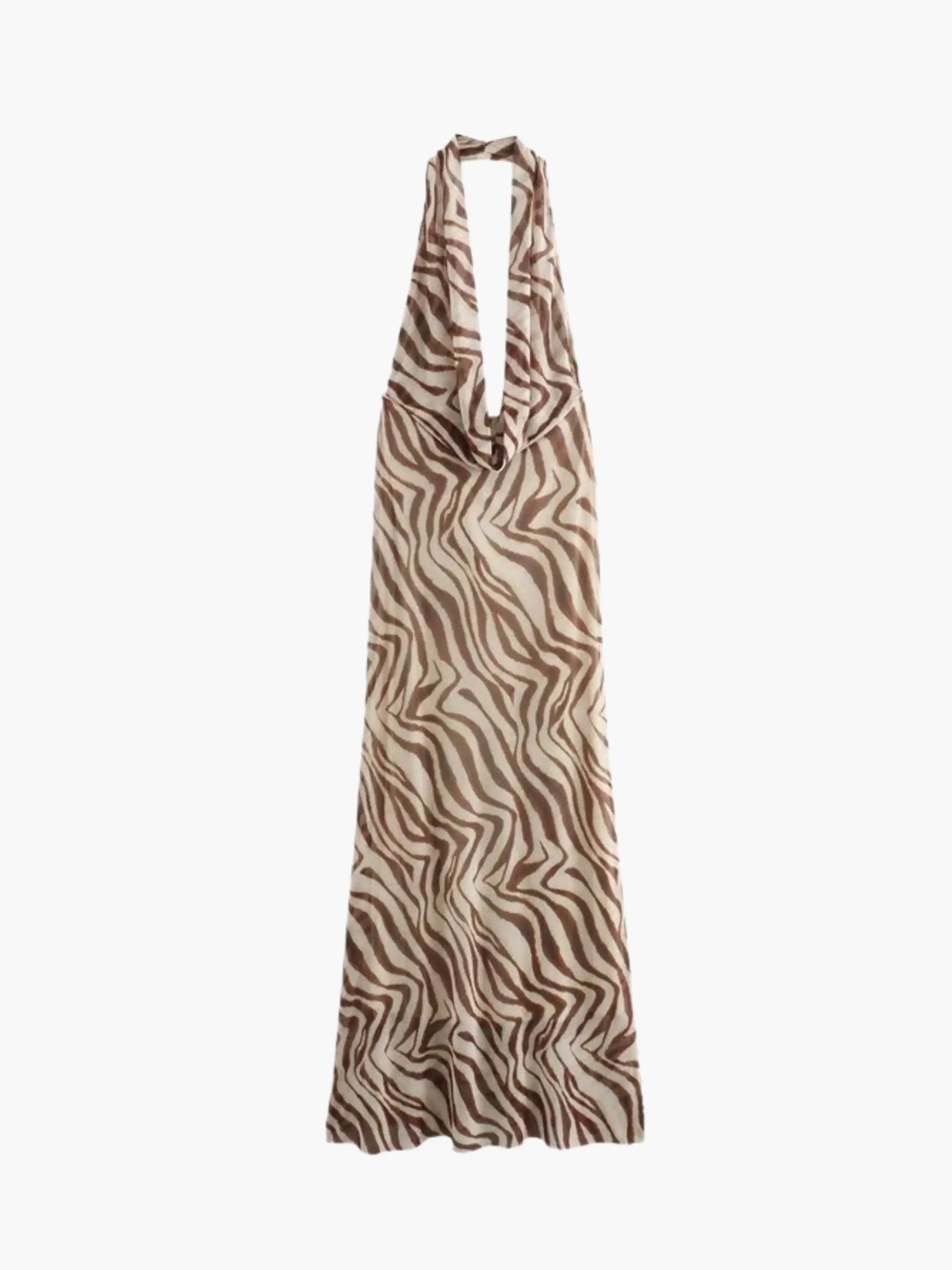 Zebra-Print Halter Maxi Dress