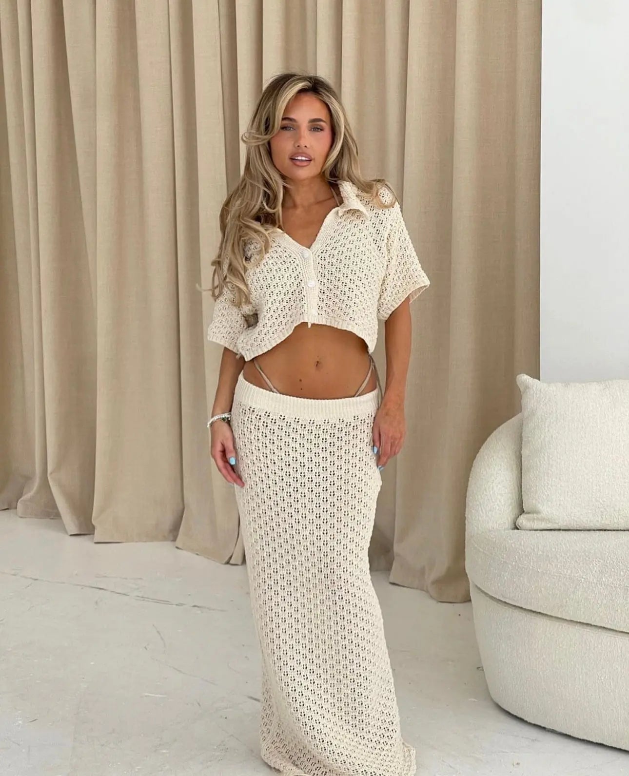 Crochet Co-Ord Set with Maxi Skirt and Cover-Up