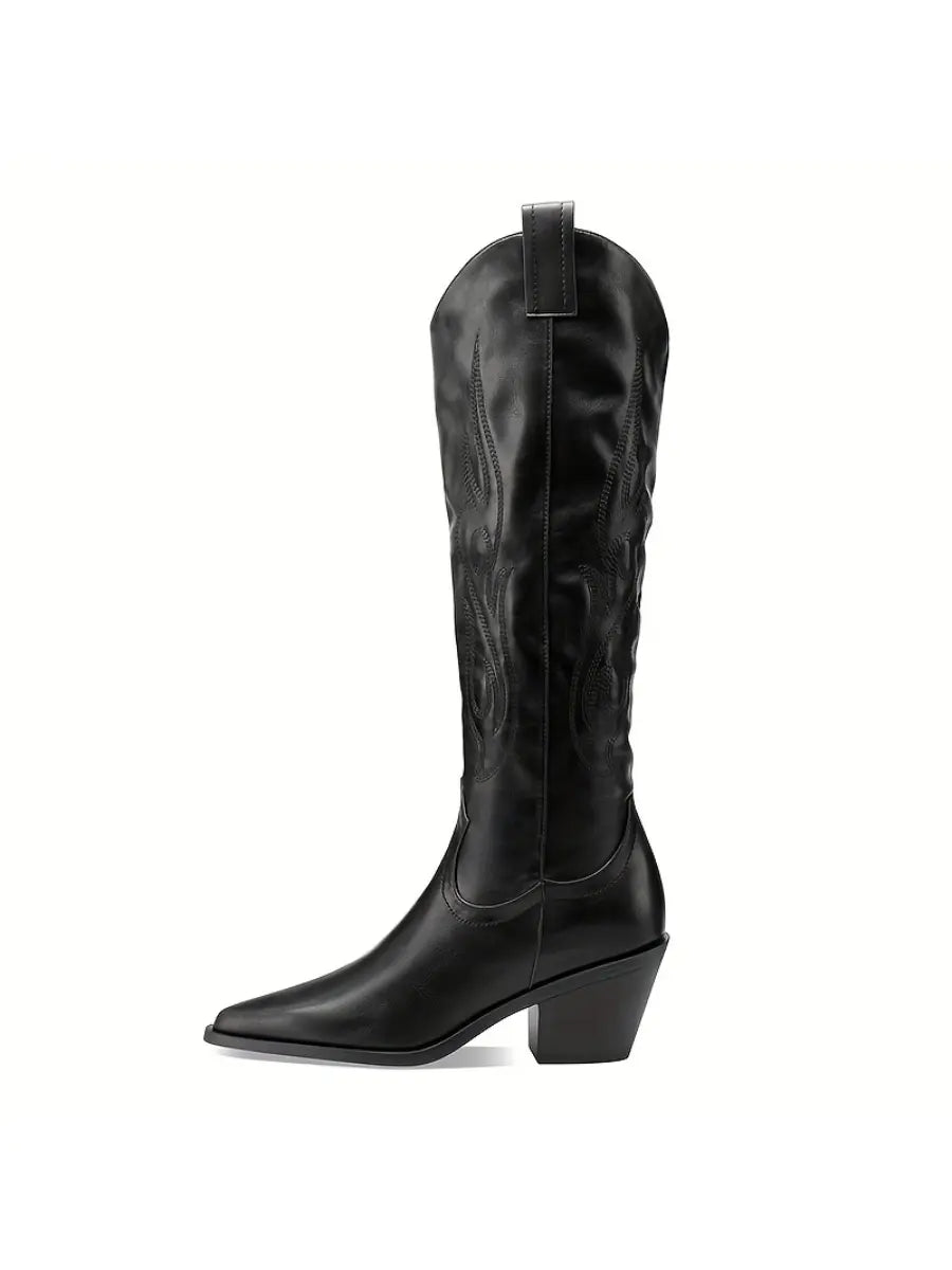 Classic Western Knee-High Boots - Sleek and Timeless