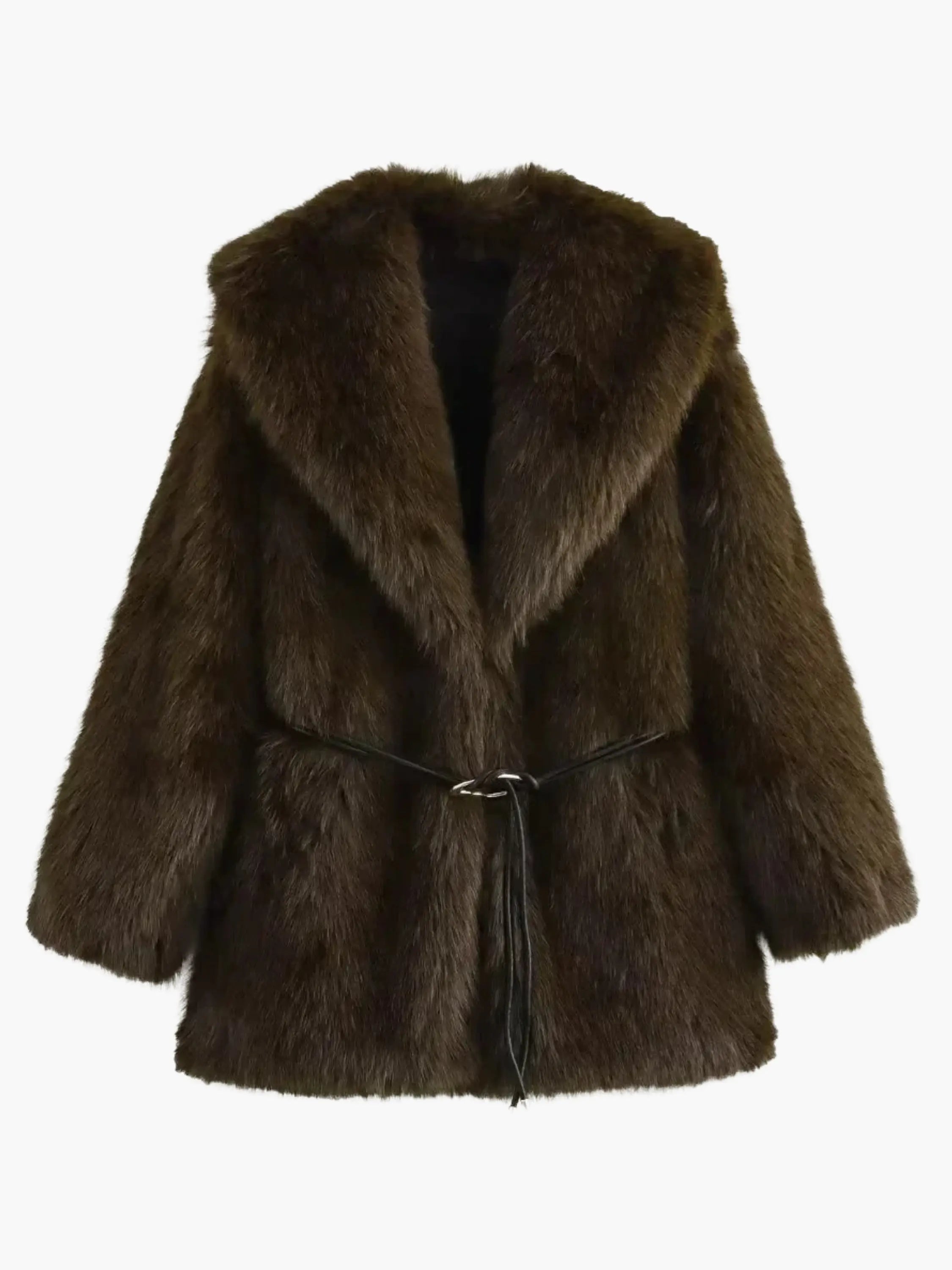 Luxurious Faux Fur Coat with Belted Waist