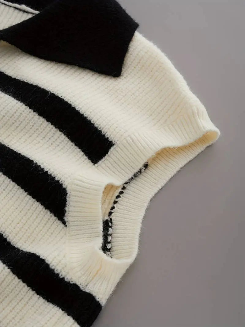 Striped Collared Knit Vest
