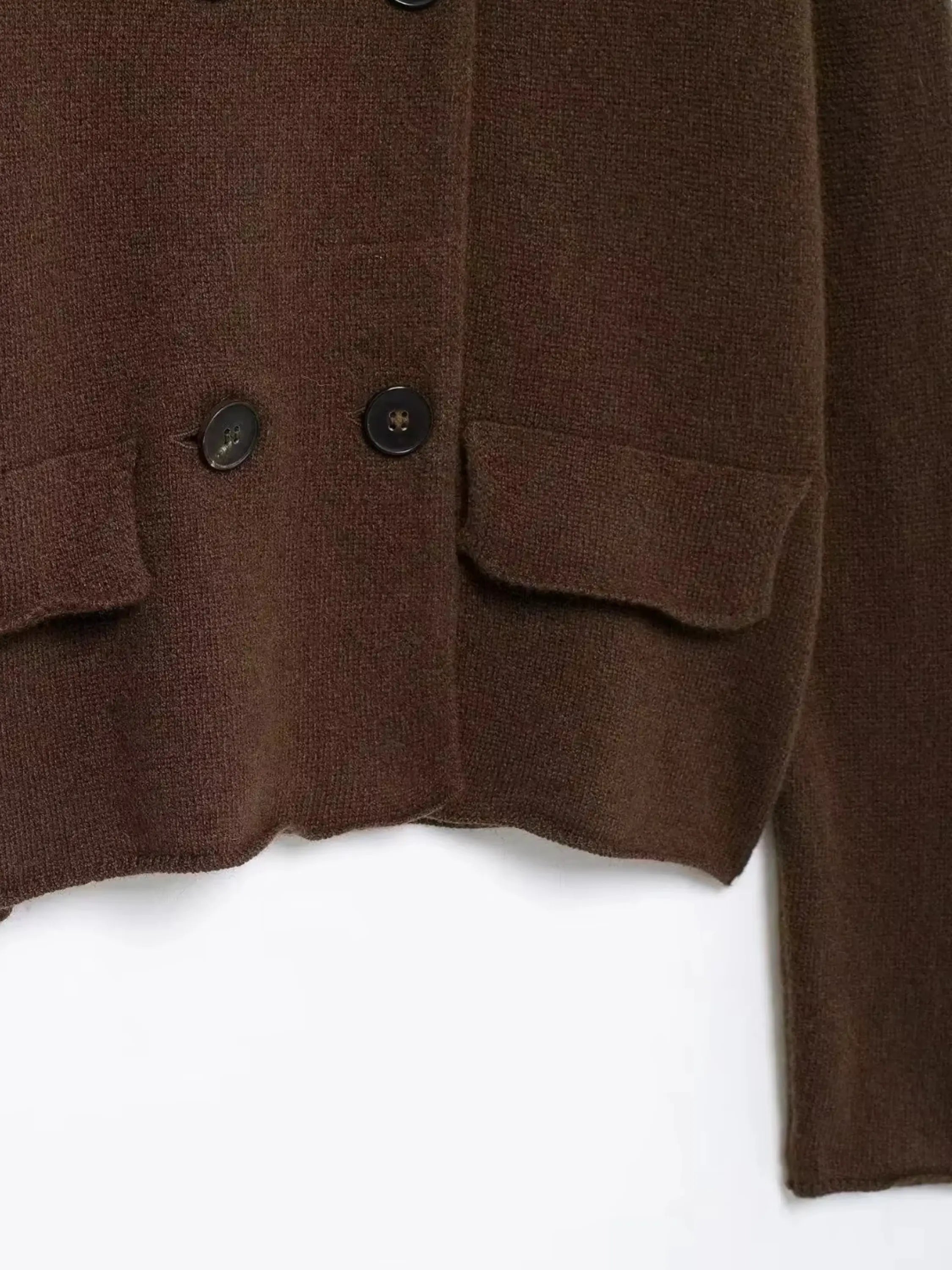 Double-Breasted Knit Jacket with Lapel Collar